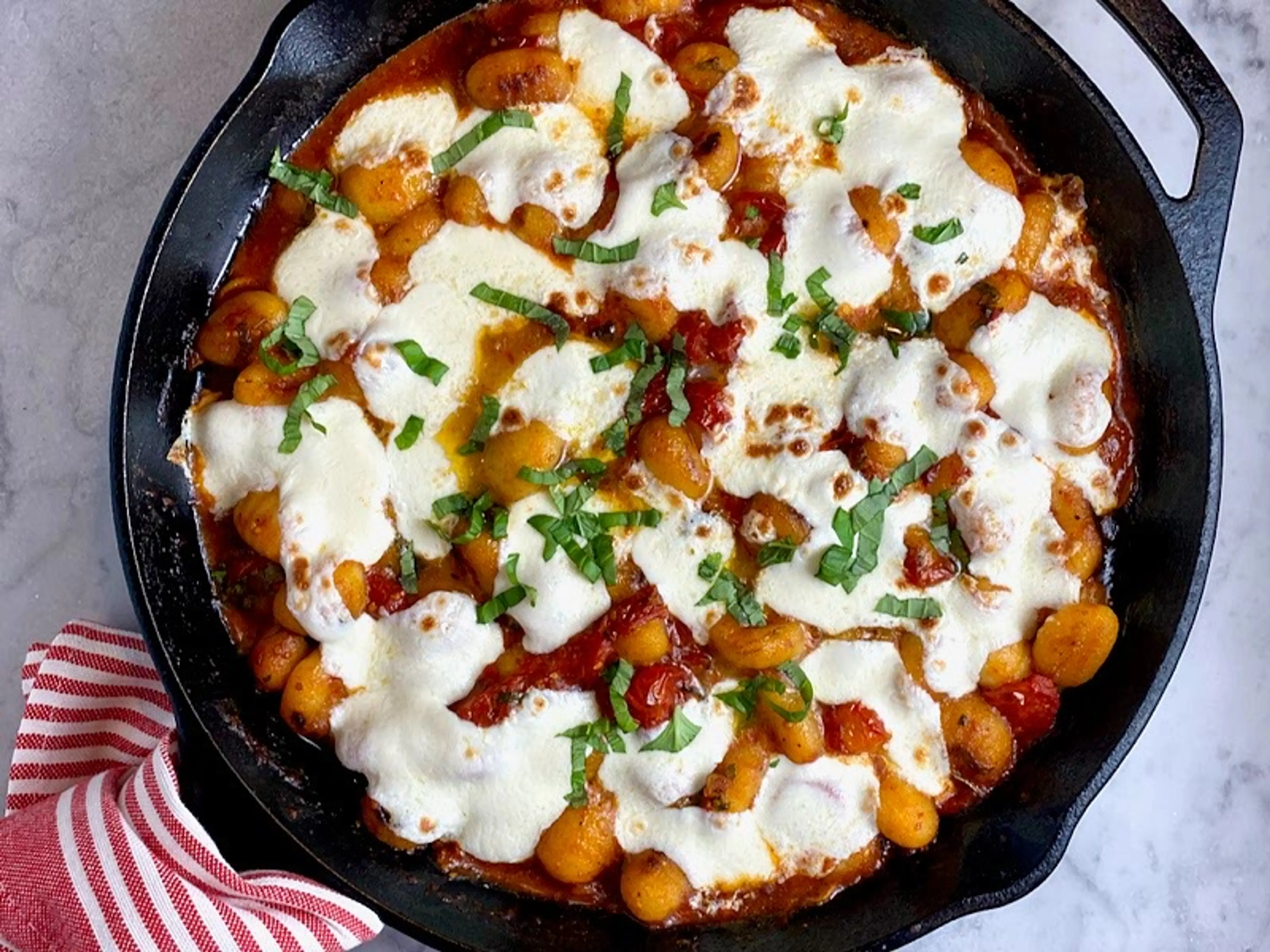 One-Pot Crispy Gnocchi with Burst Tomatoes & Fresh Mozzarell