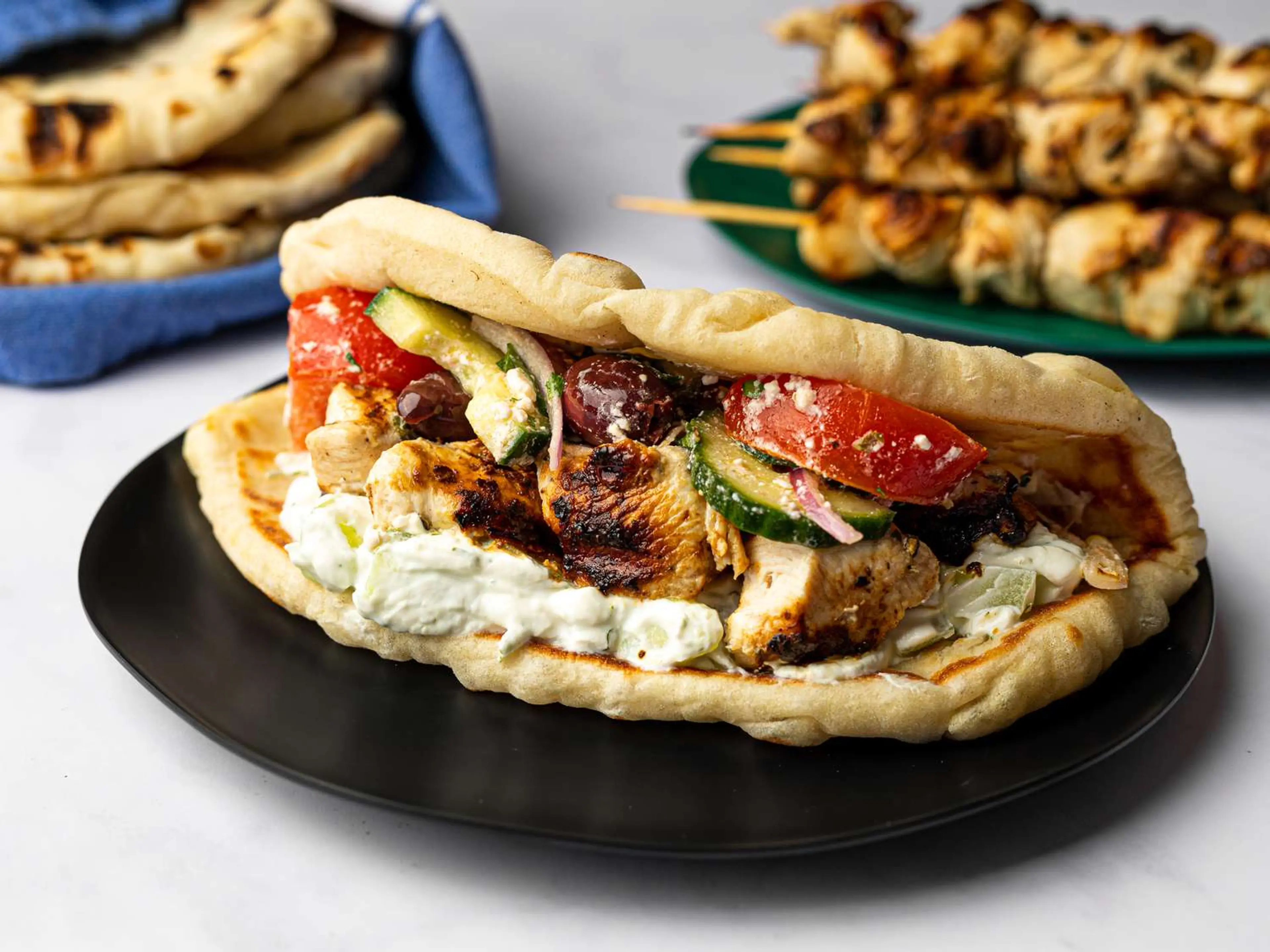 Chicken Souvlaki With Tzatziki Sauce and Greek Salad Recipe