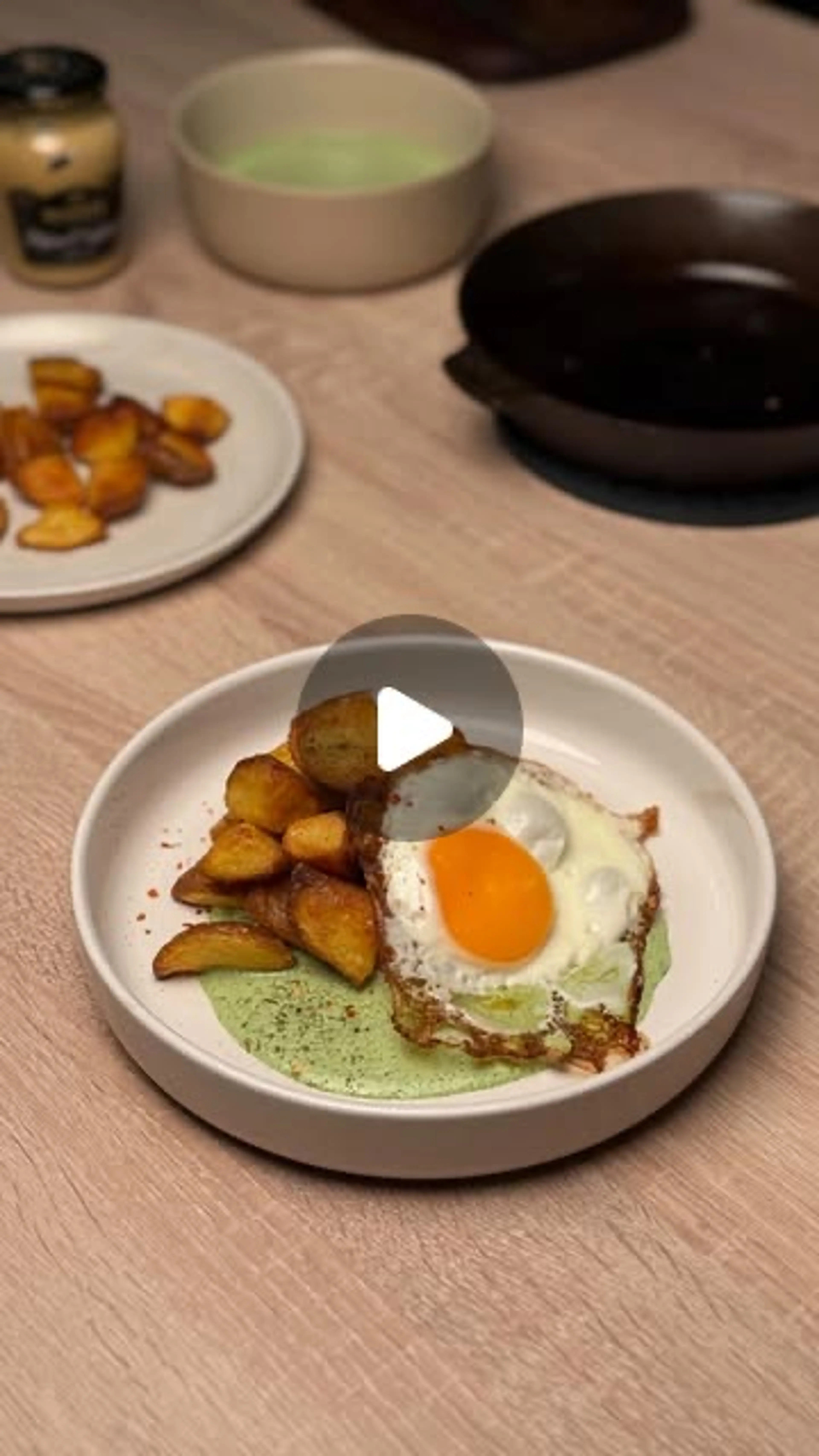 Crispy Oven Potatoes with Herb Yogurt Sauce & Fried Egg