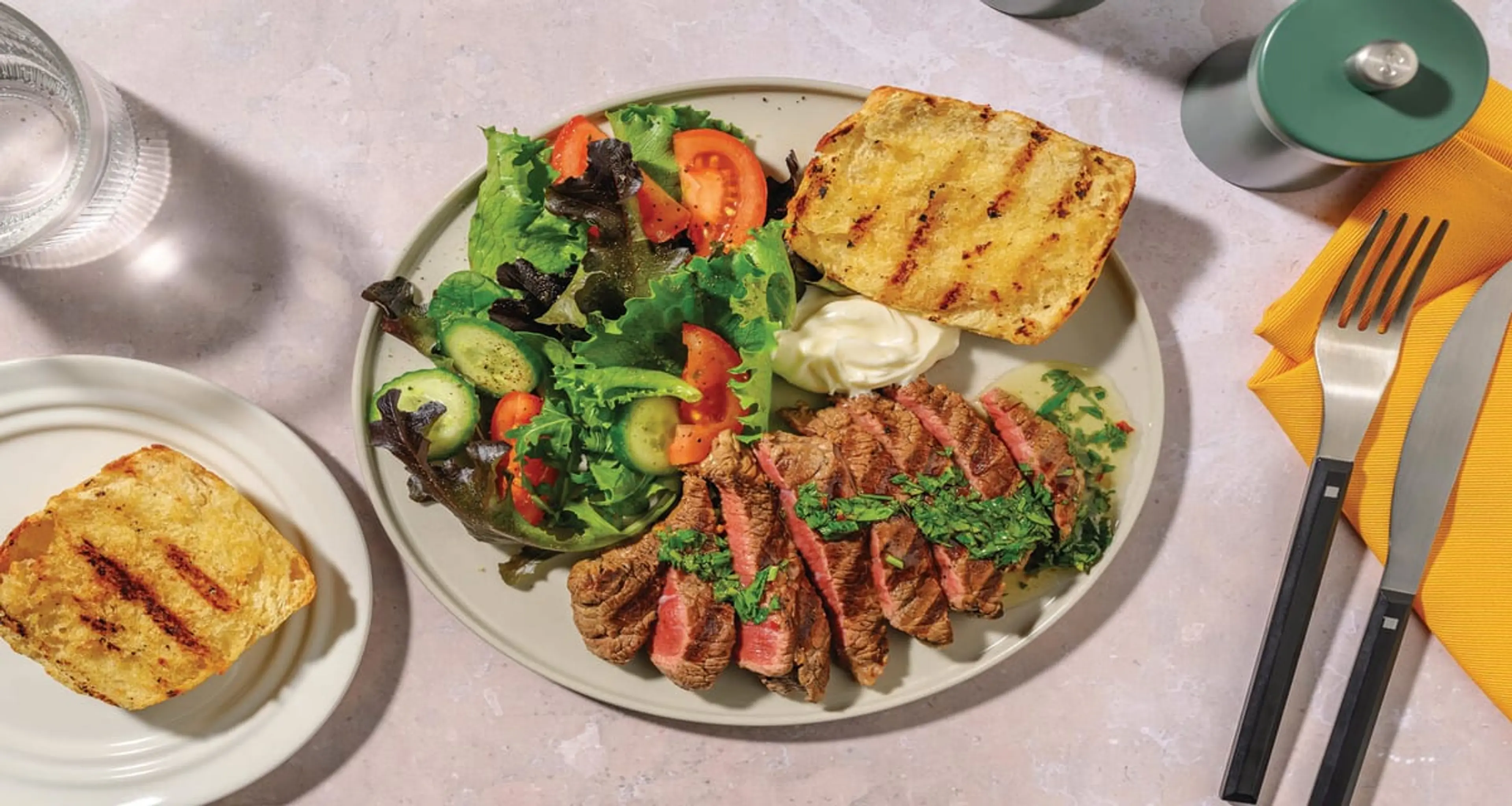 Grilled Beef Steak & Fresh Chimichurri with Toasted Bread Ro