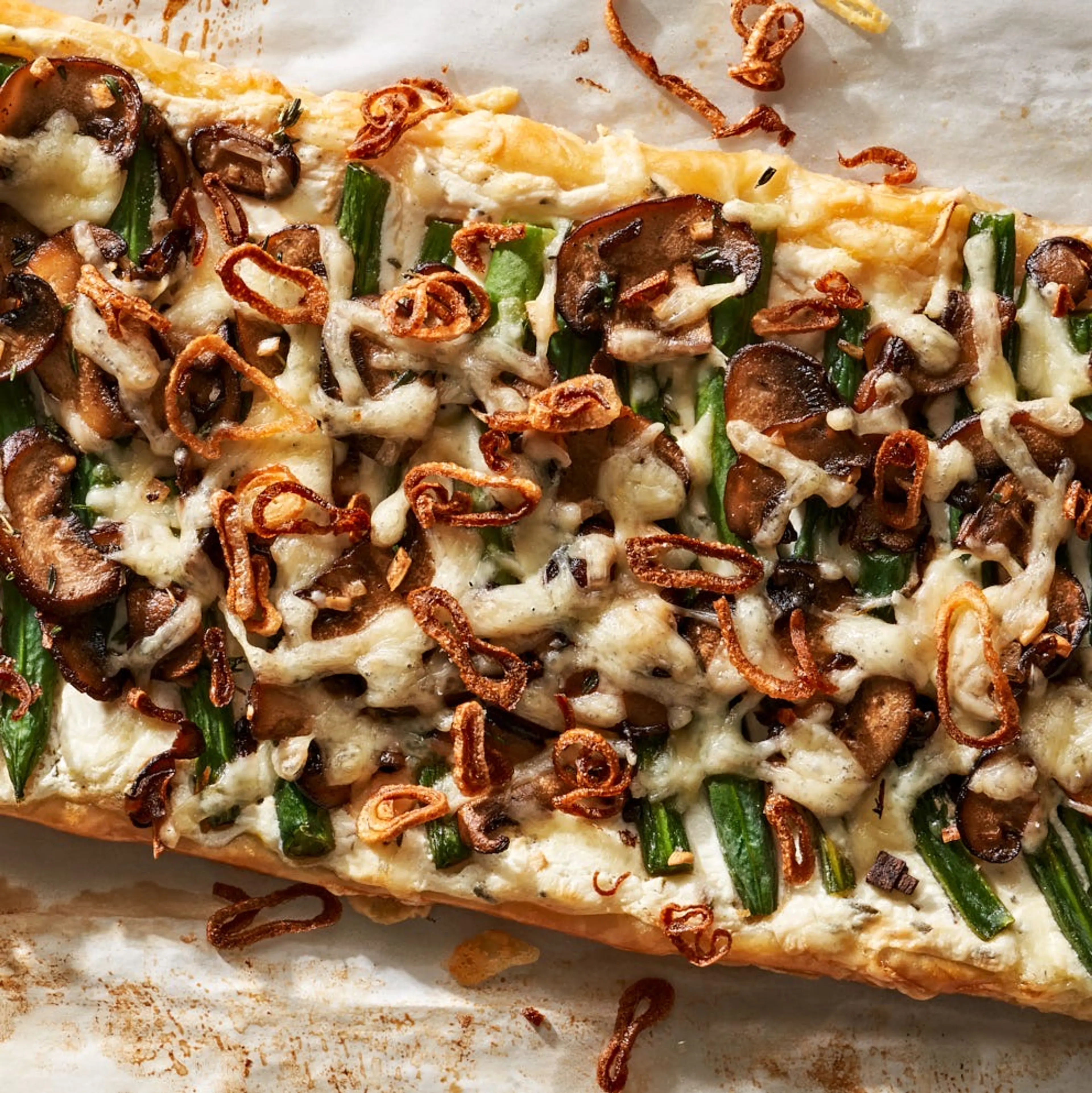 Cheesy Green Bean & Mushroom Tart