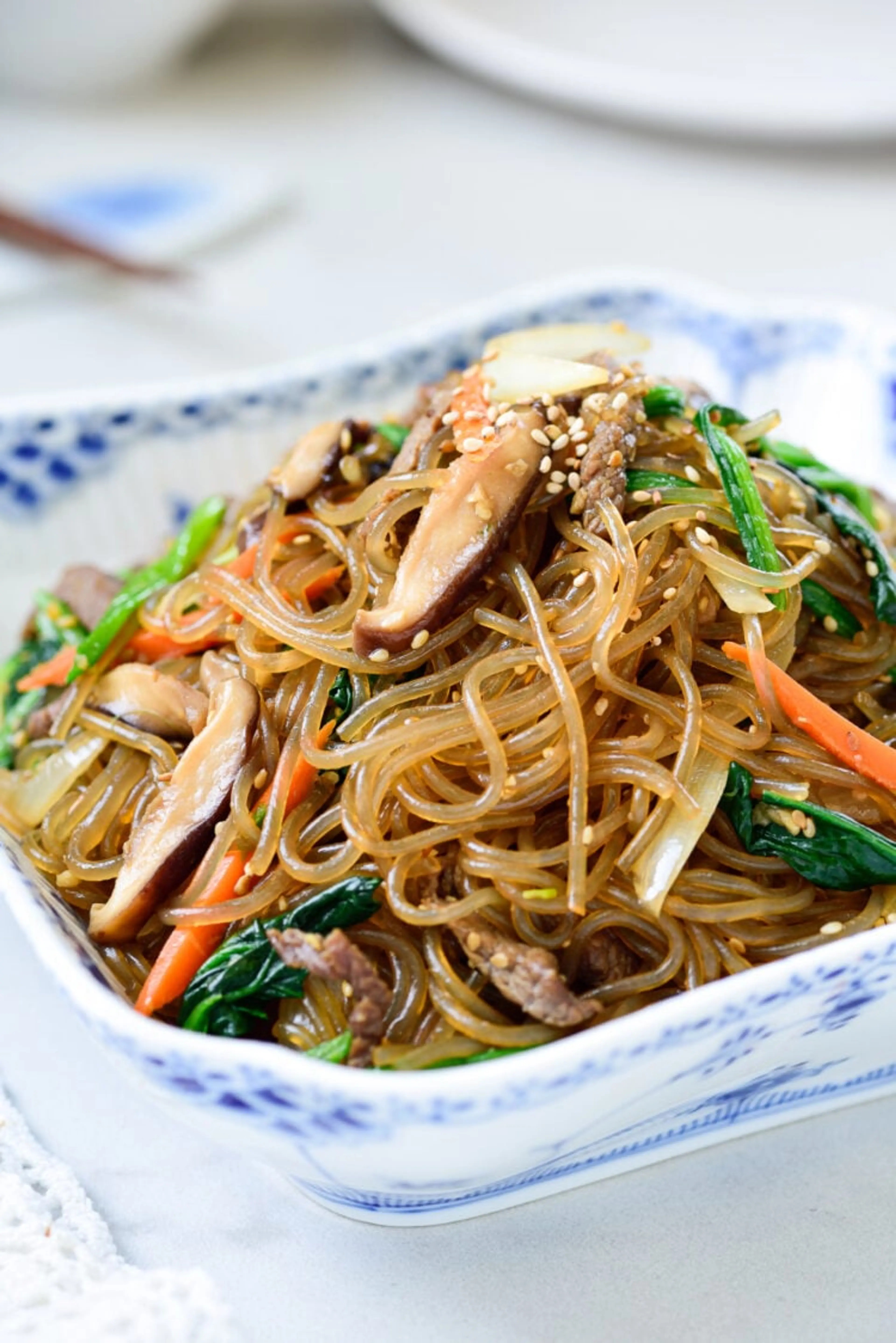 Japchae (stir-fried starch noodles with beef and vegetables)