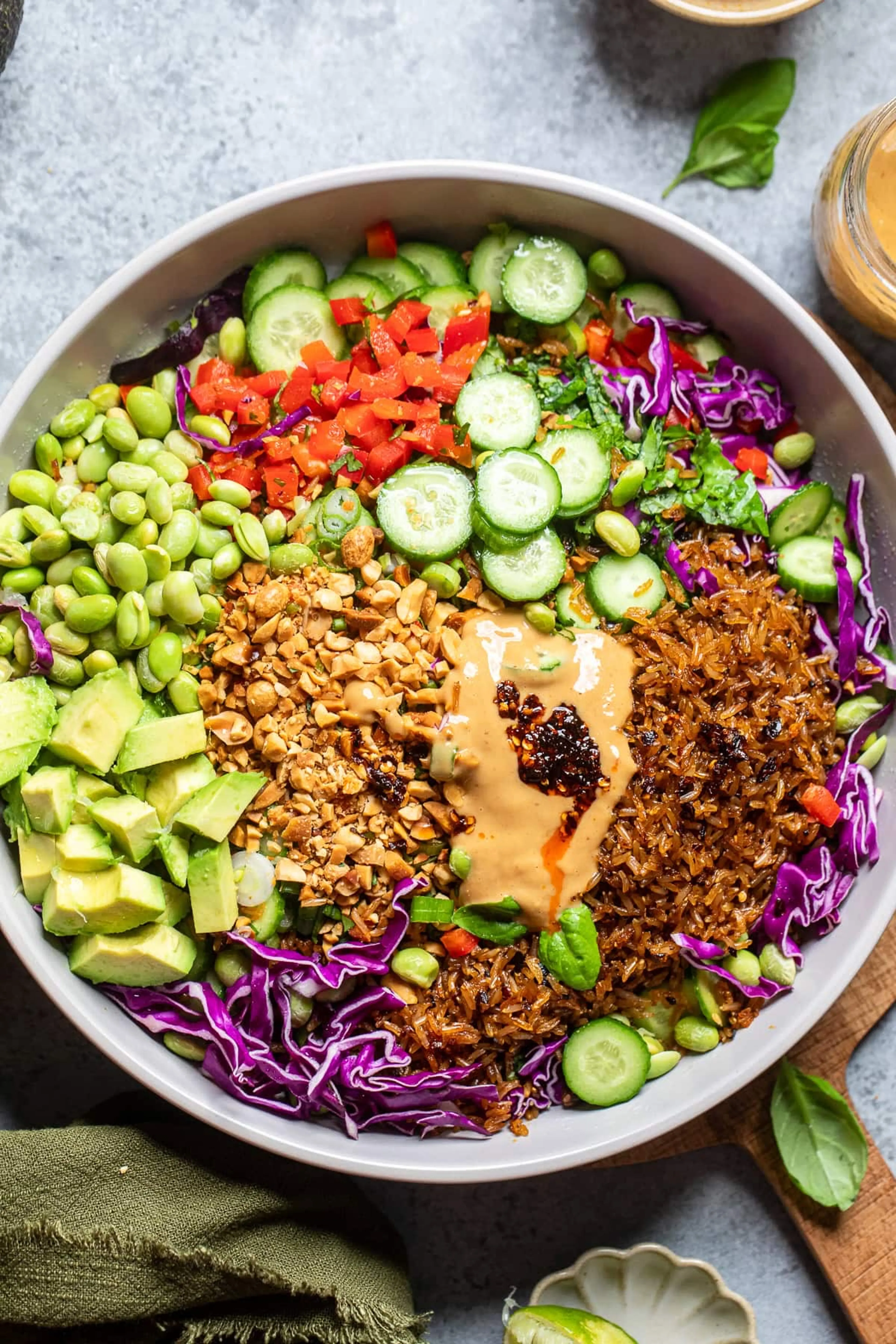 The Best Crispy Rice Salad with Veggies and Peanut Dressing