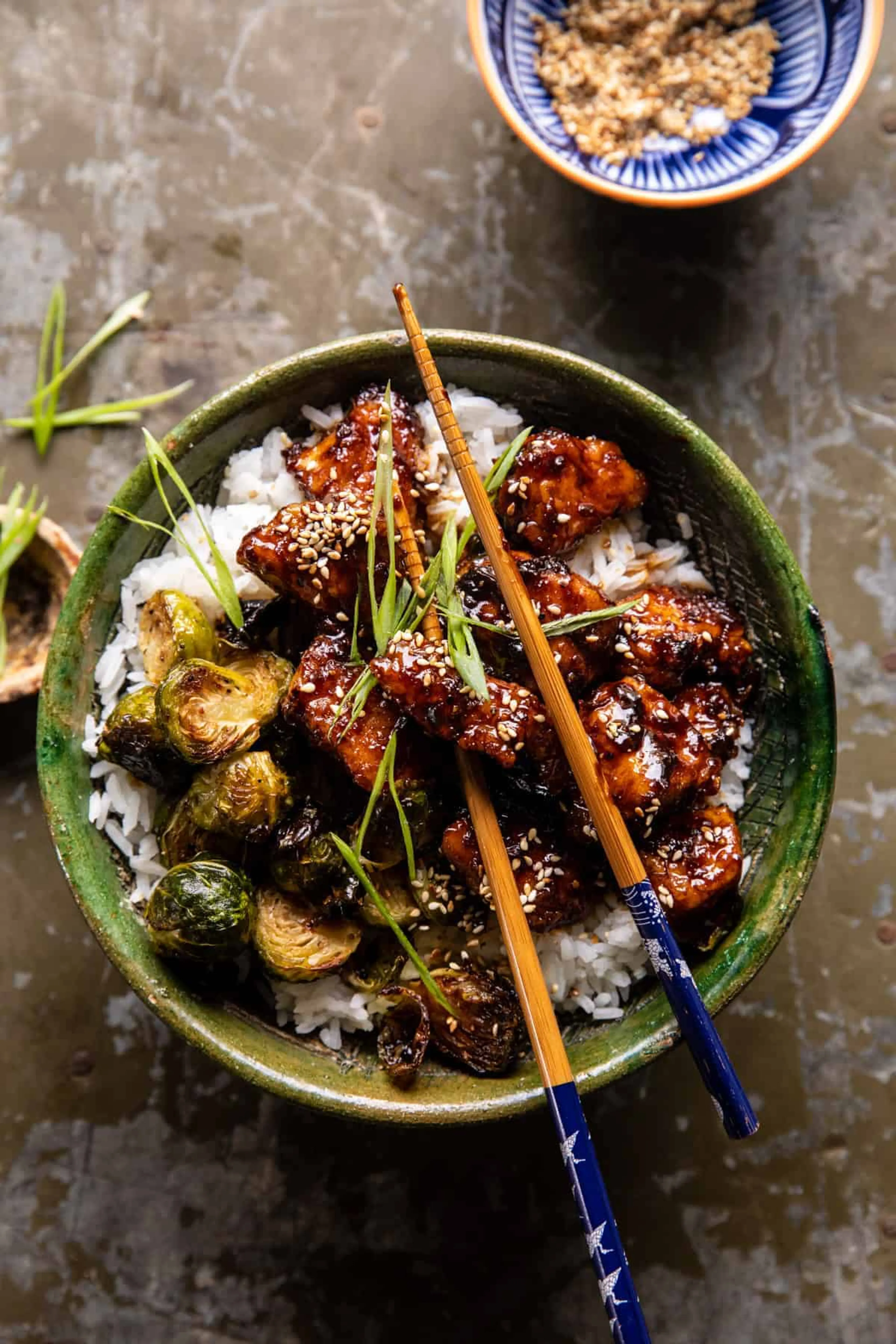 Sheet Pan Sticky Ginger Sesame Chicken and Crispy Brussels S