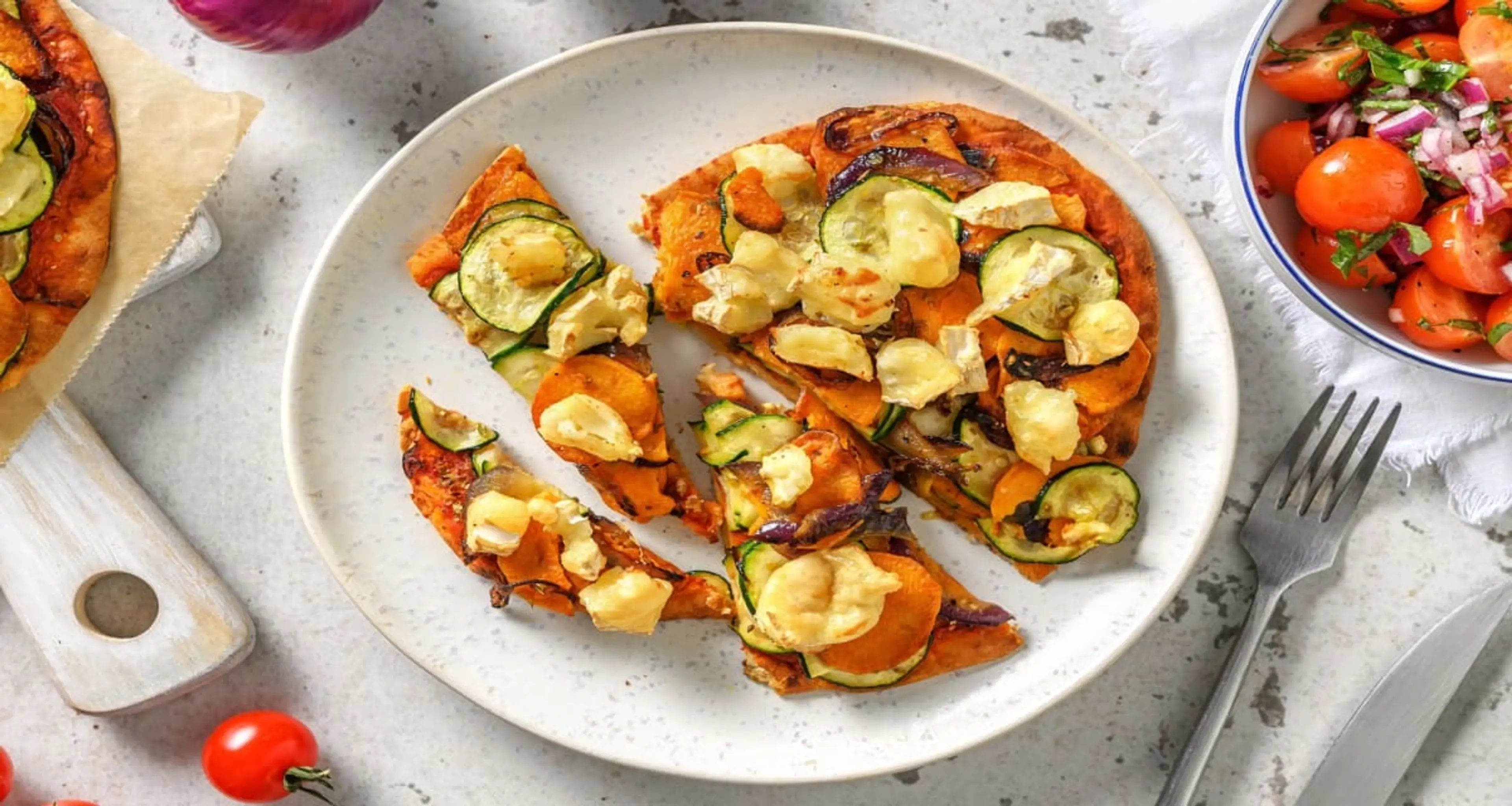 Naan Pizza with Goat Cheese and Vegetables