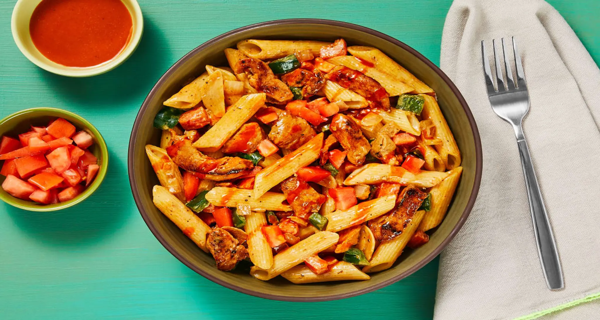 Blackened Chicken Penne with Charred Poblano & Monterey Jack