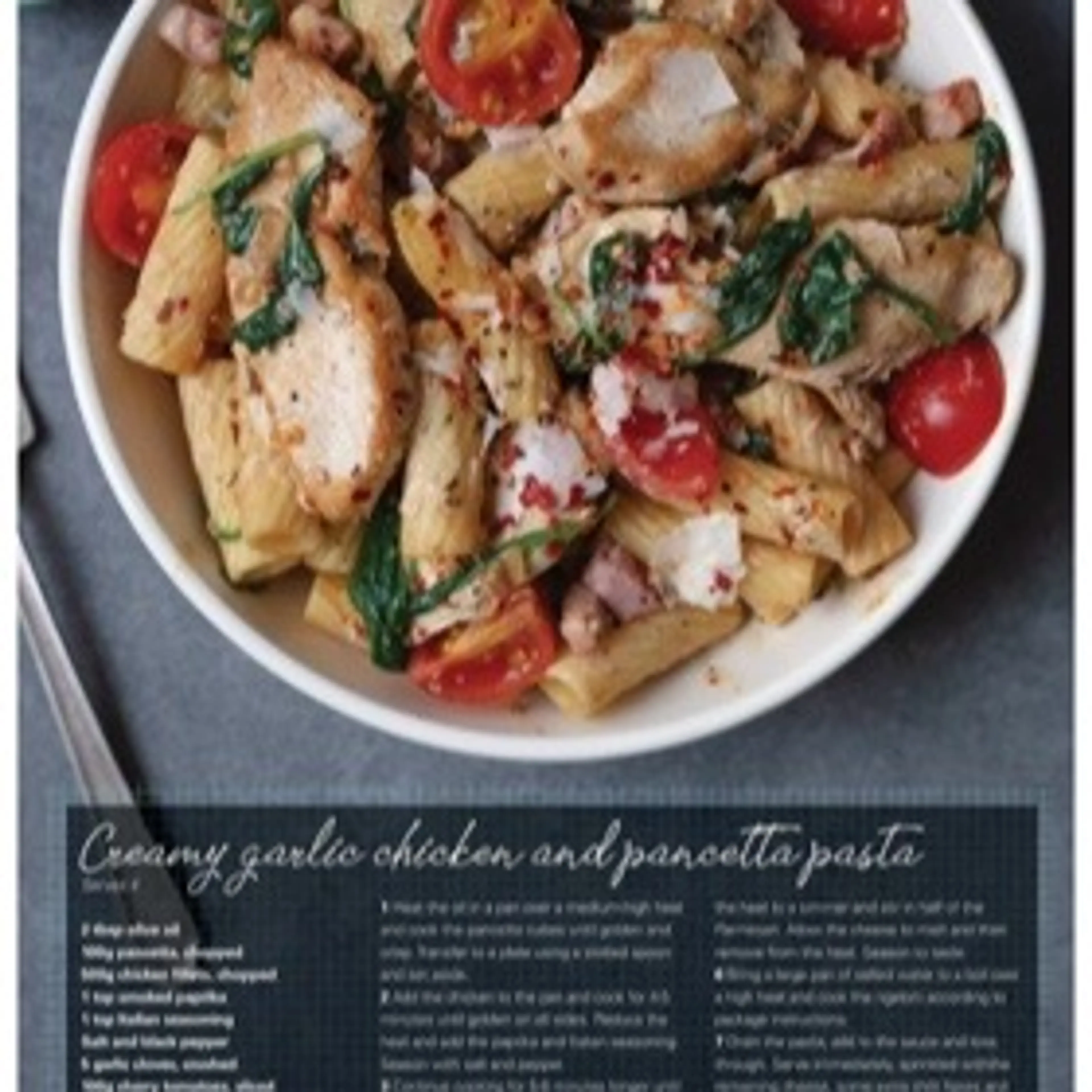 Creamy Garlic, Chicken And Pancetta Pasta
