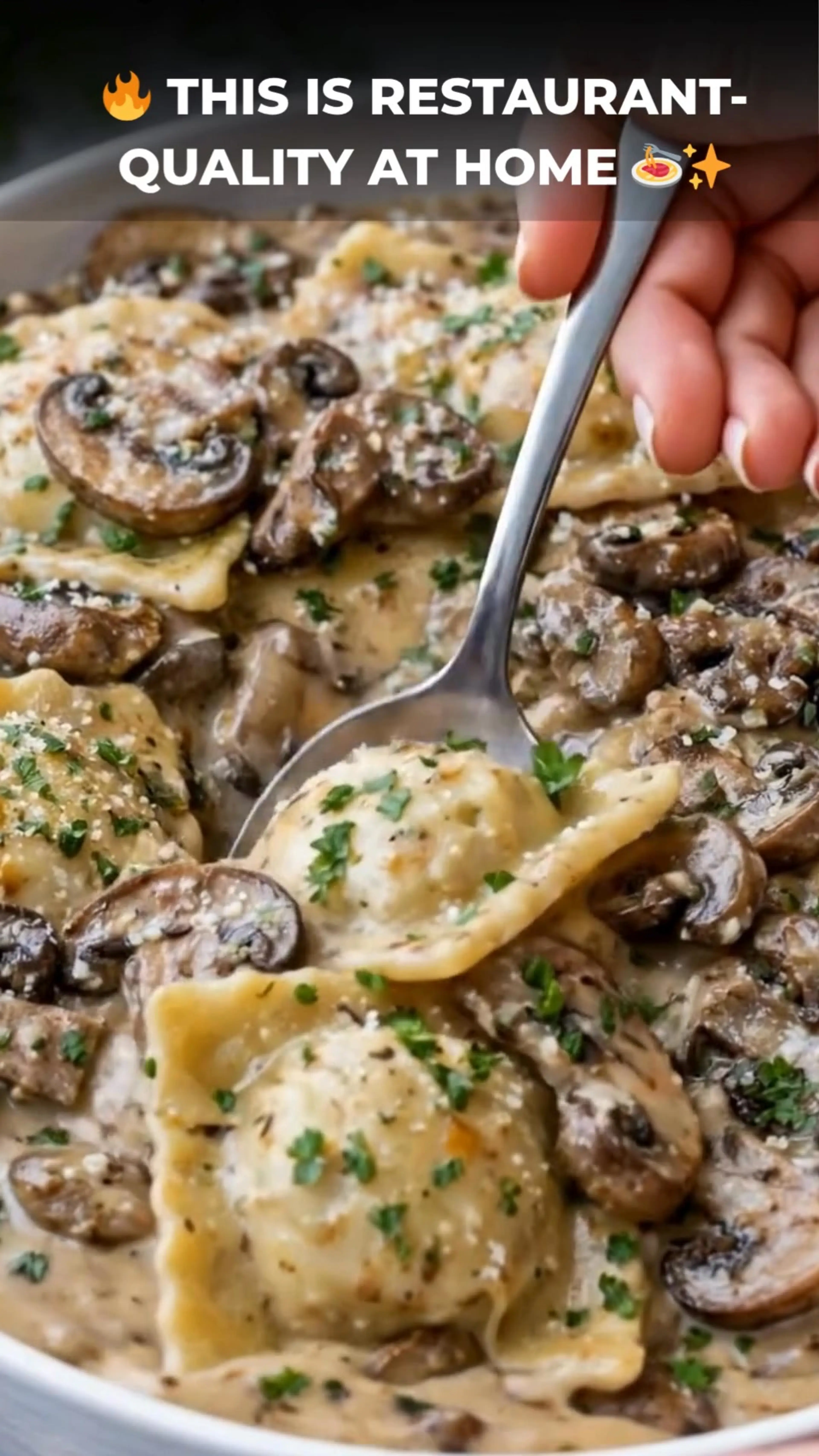 Ravioli with Mushroom Cream Sauce