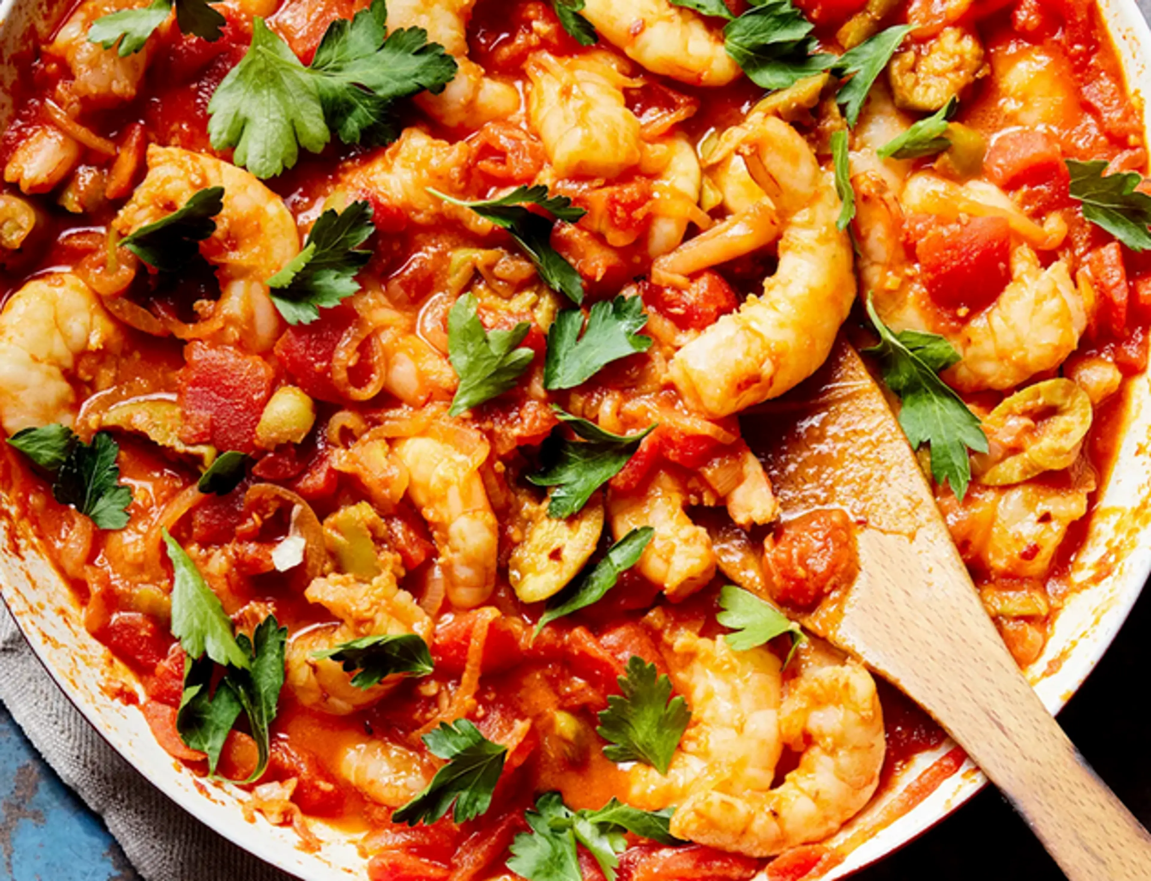 Spicy Saffron Shrimp with Green Olives and Lemon
