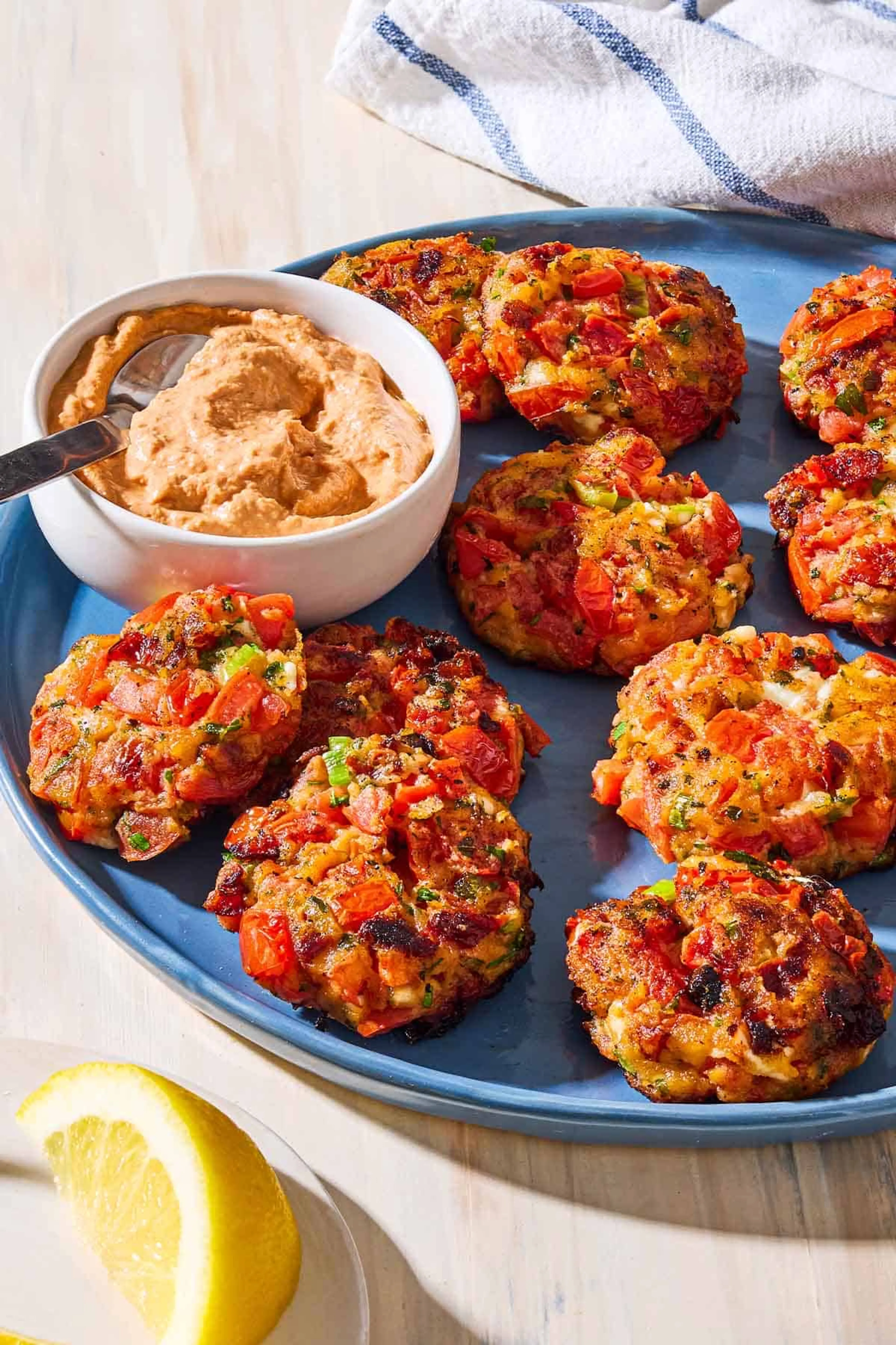 Greek Tomato Fritters with Sun-Dried Tomato Yogurt Dip