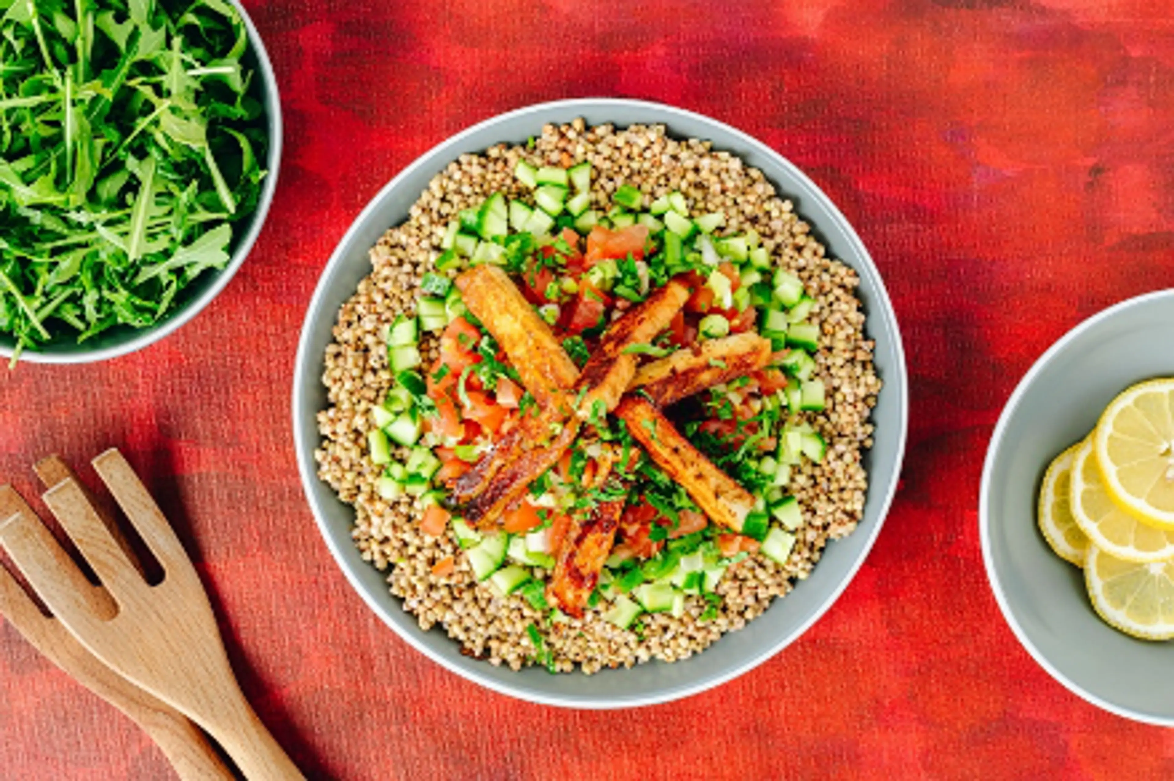 Honey Halloumi with Bulgur Wheat Tabbouleh