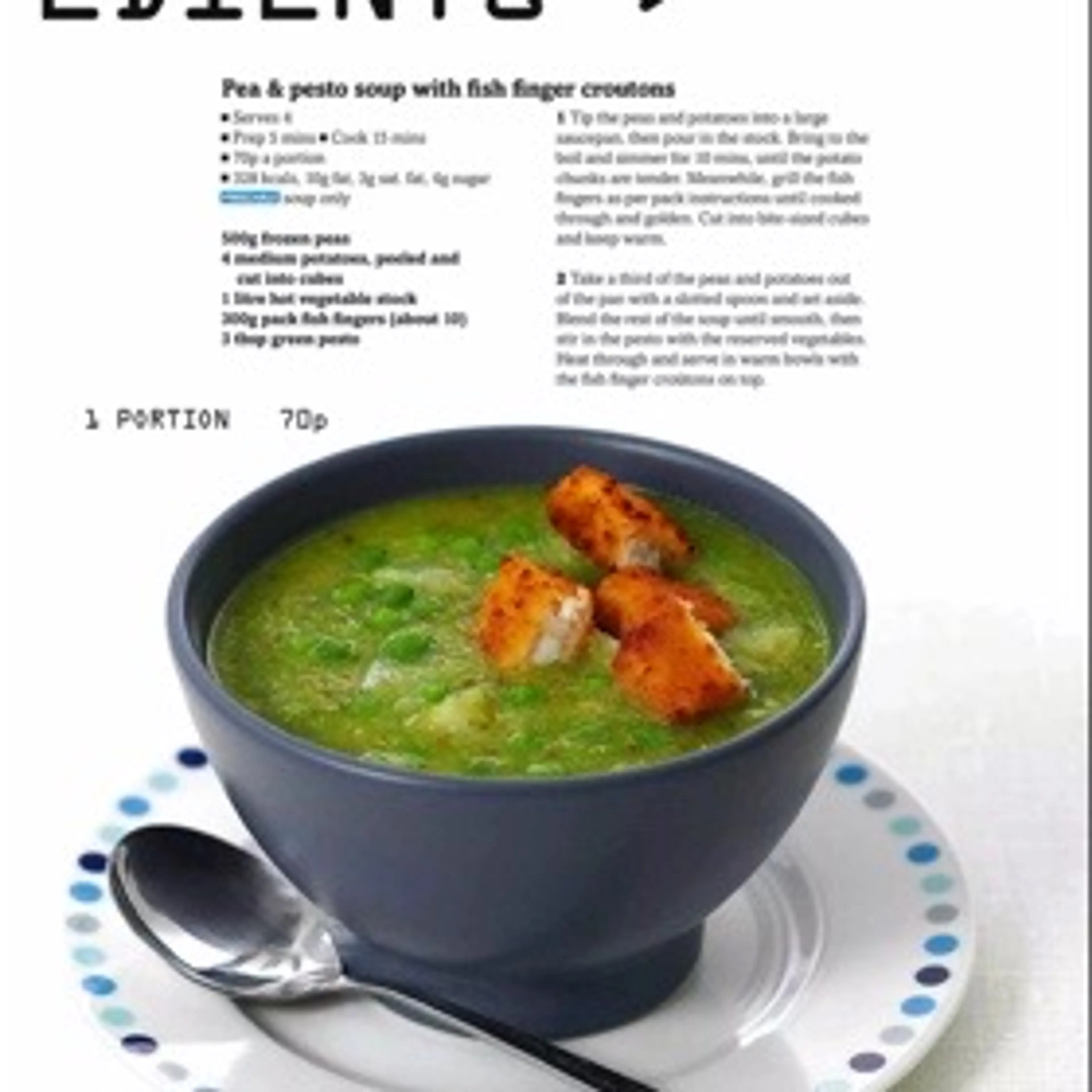 Pea & pesto soup with fish finger croutons
