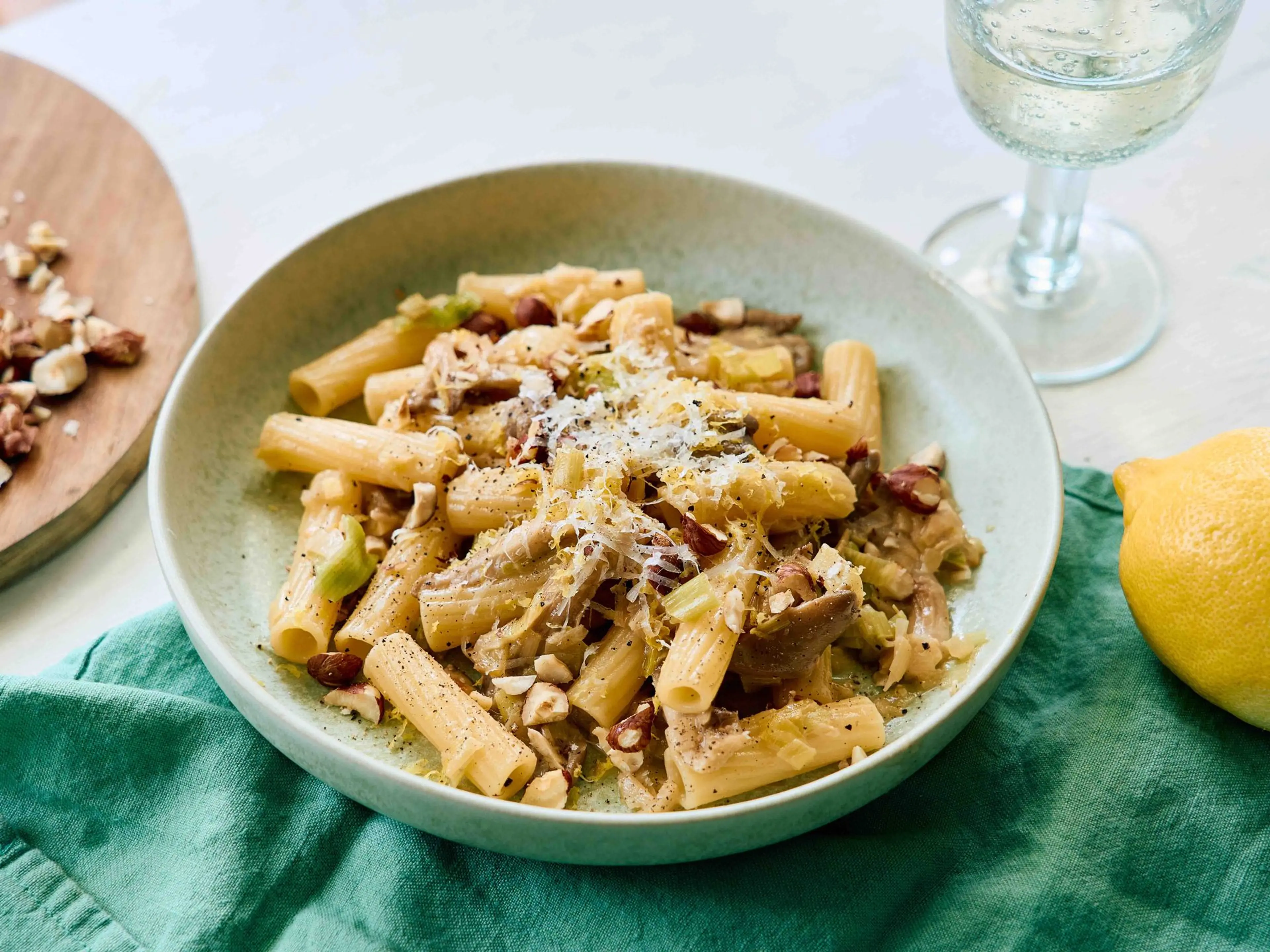 Pasta met prei oesterzwam en miso roomsaus