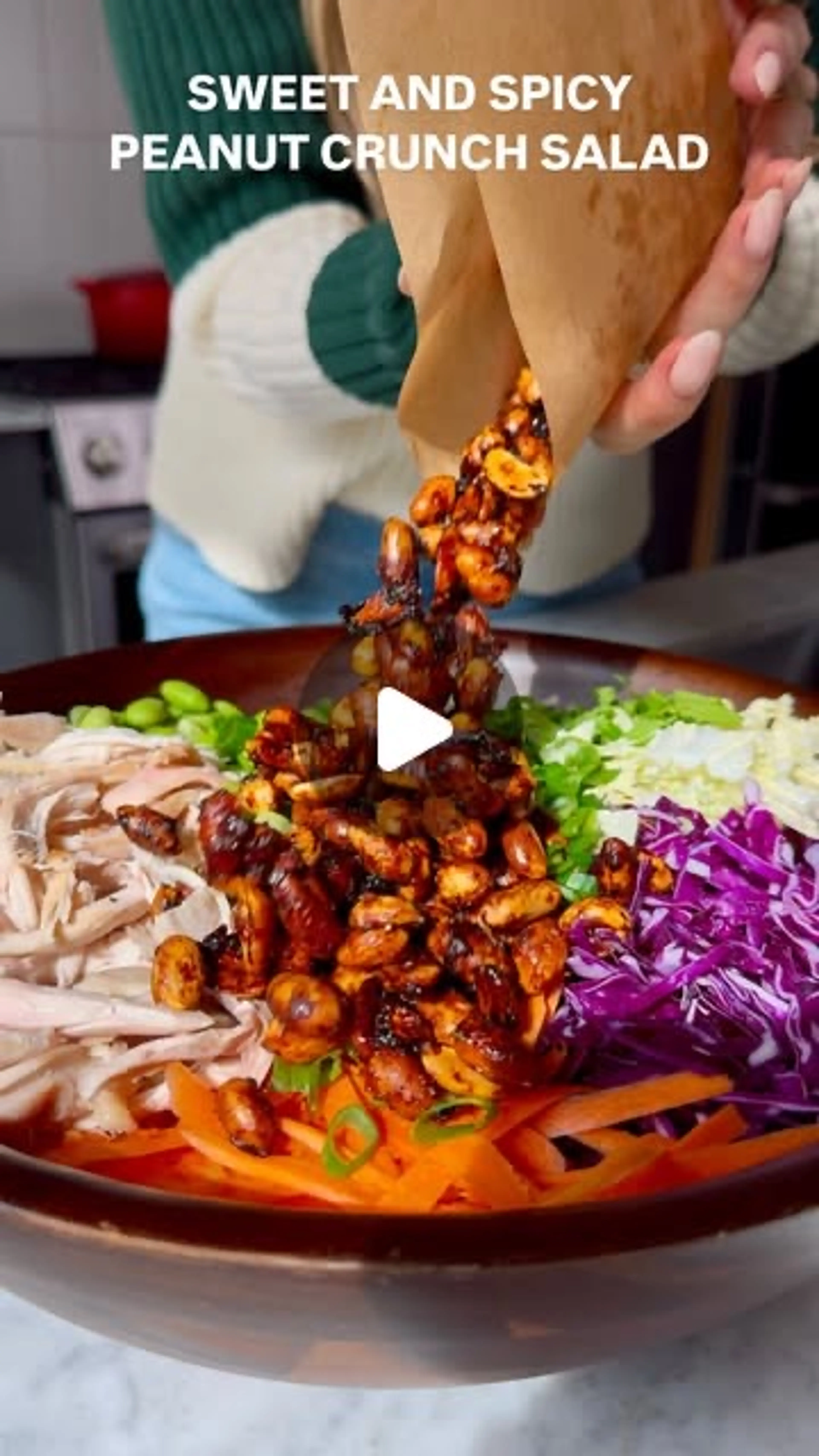 Sweet and Spicy Roasted Peanut Crunch Salad with Creamy Ging