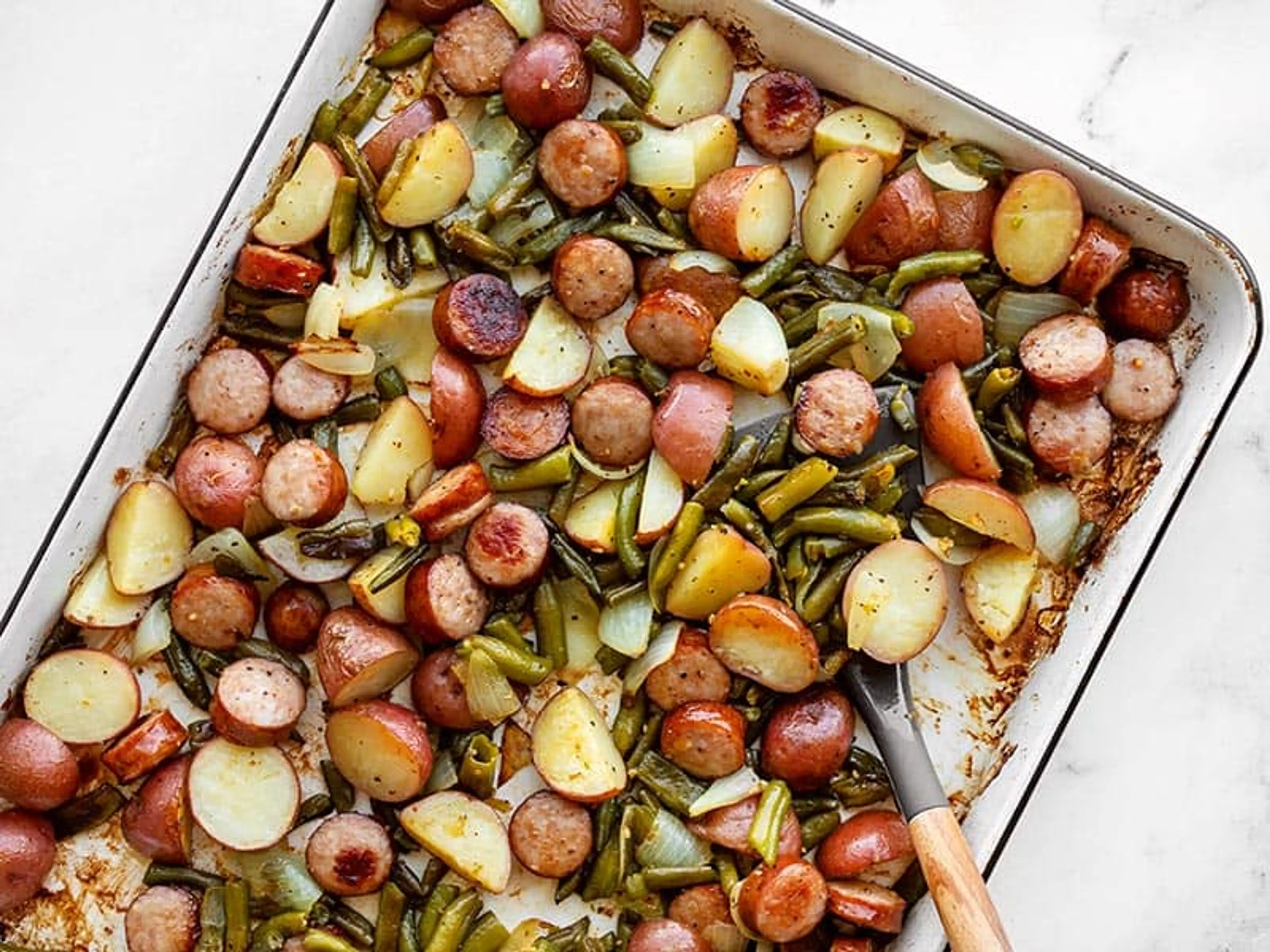 Sheet Pan Kielbasa Potatoes and Green Beans