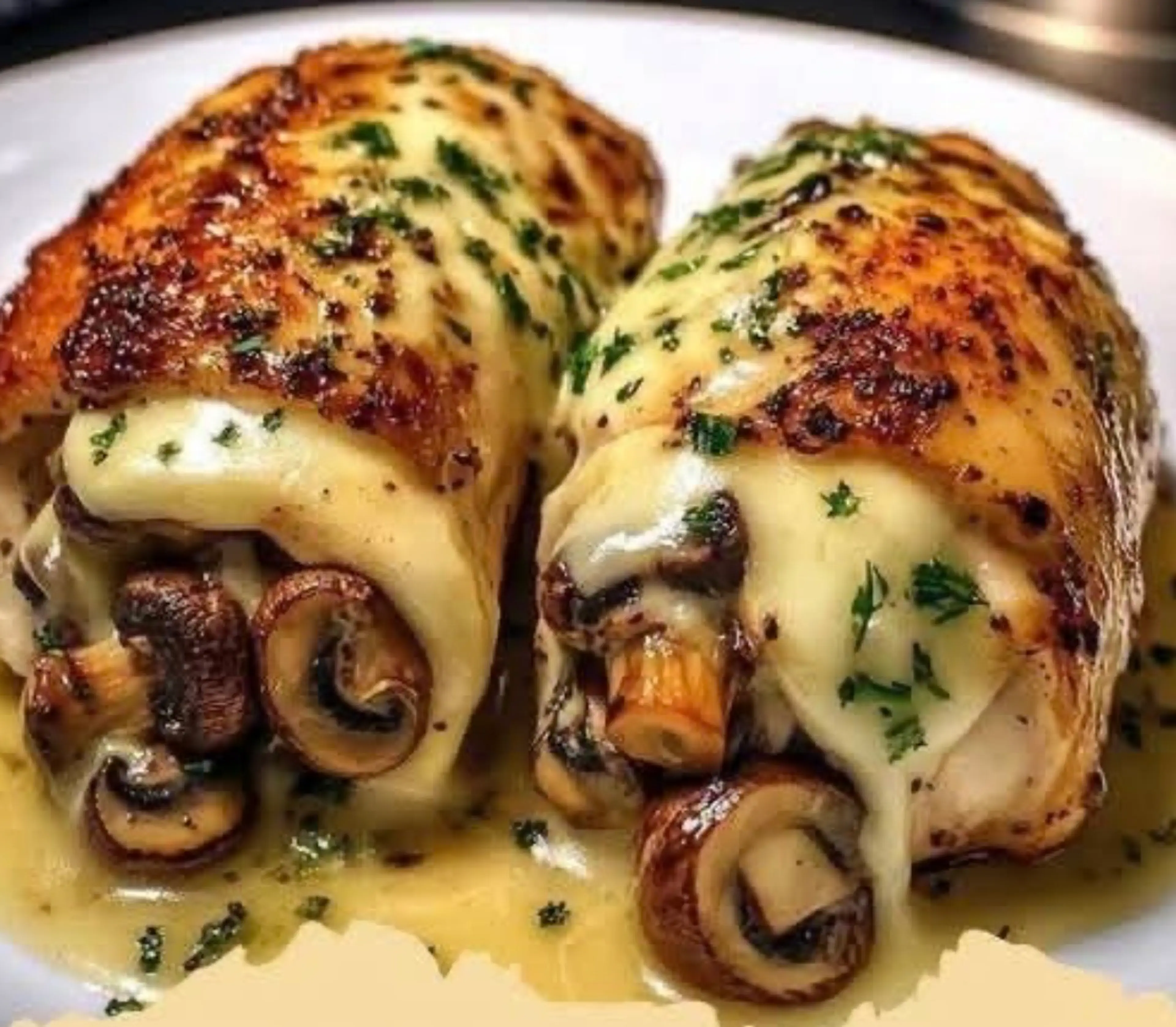Cheesy Garlic Butter Mushroom Stuffed Chicken that's sure to