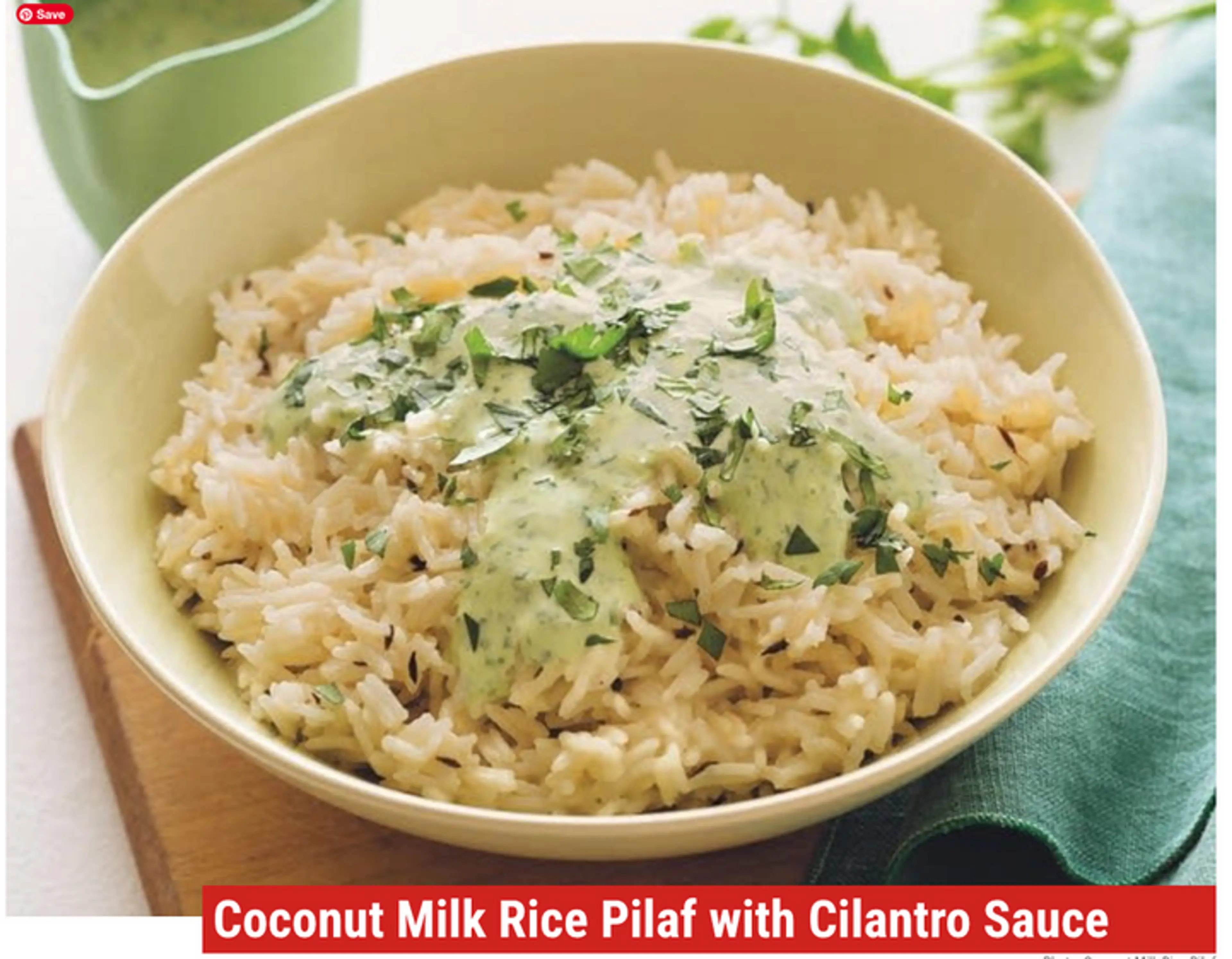 Coconut Milk Rice Pilaf with Cilantro Sauce