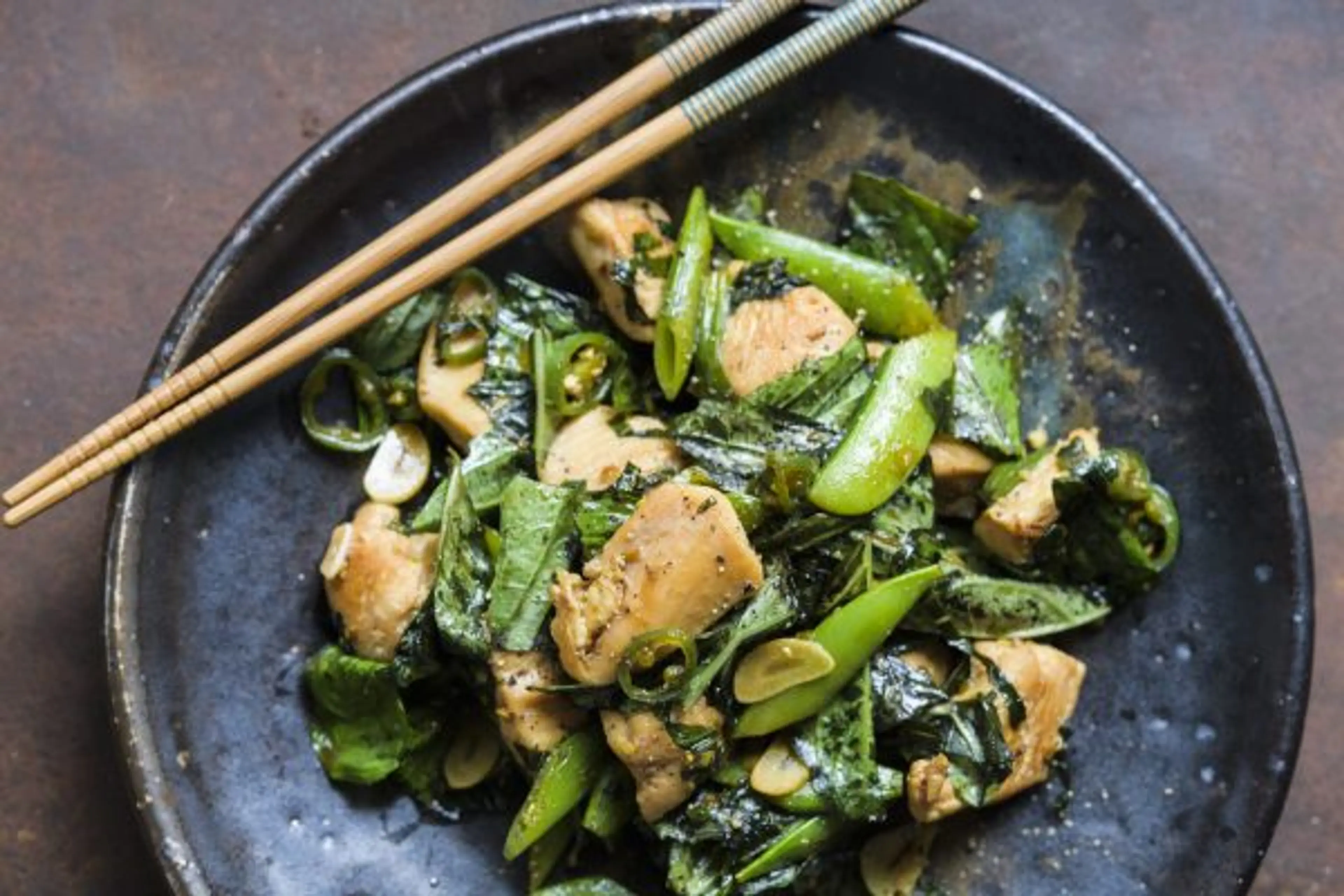 Stir-Fried Chicken with Snap Peas and Basil
