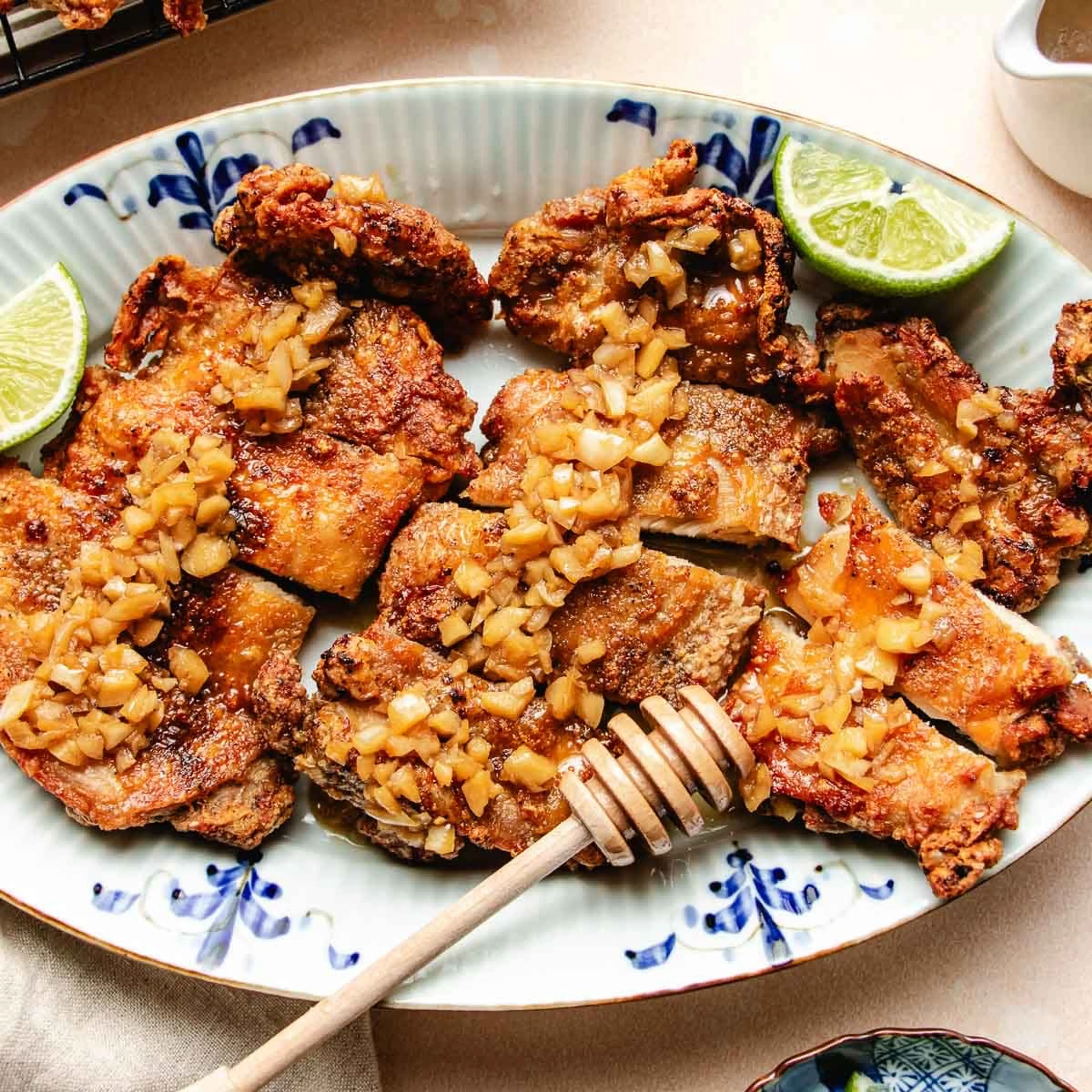 Crispy Honey garlic chicken thighs recipe