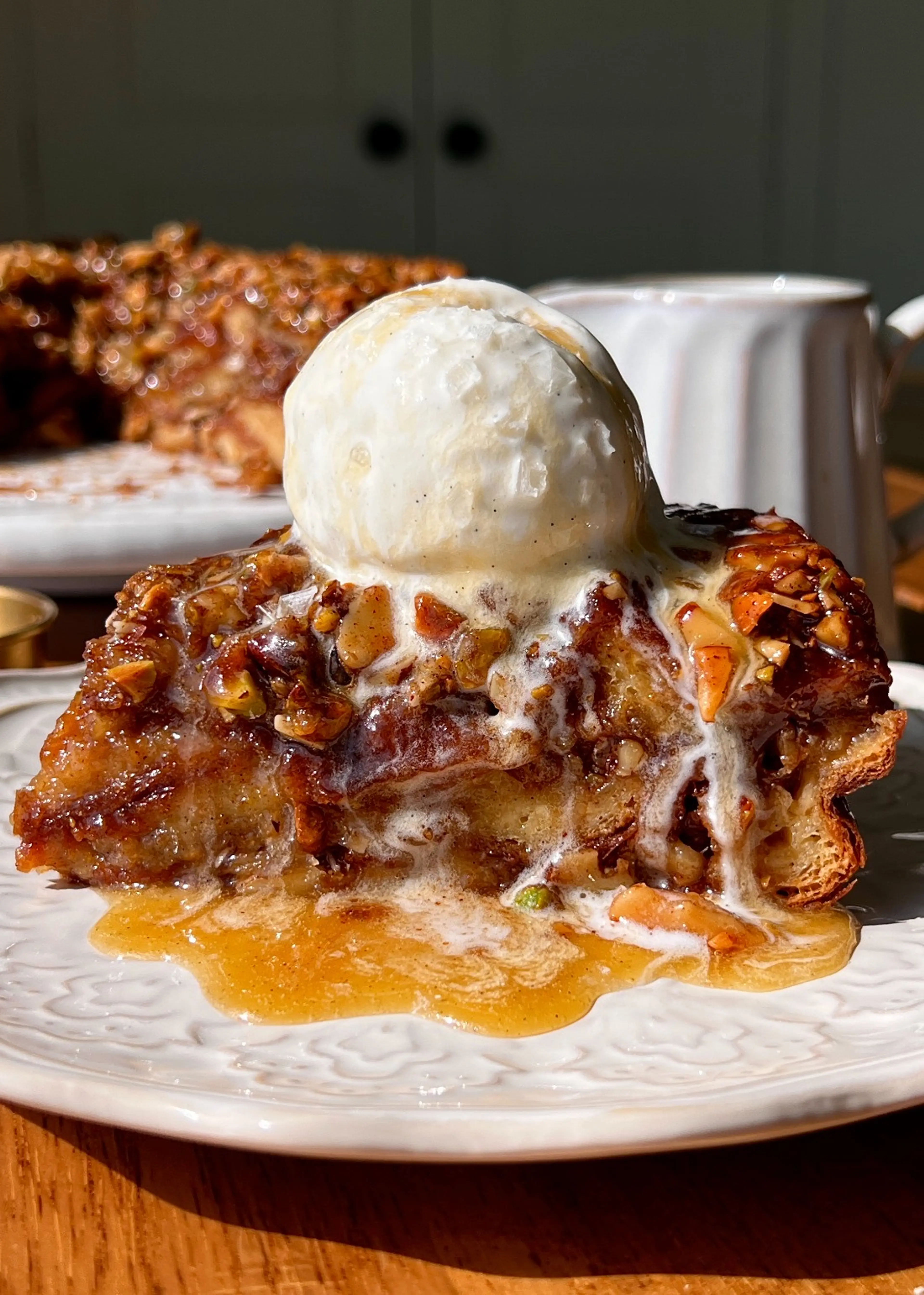 Baklava Croissant Bread Pudding (with Honey Buttermilk Syrup