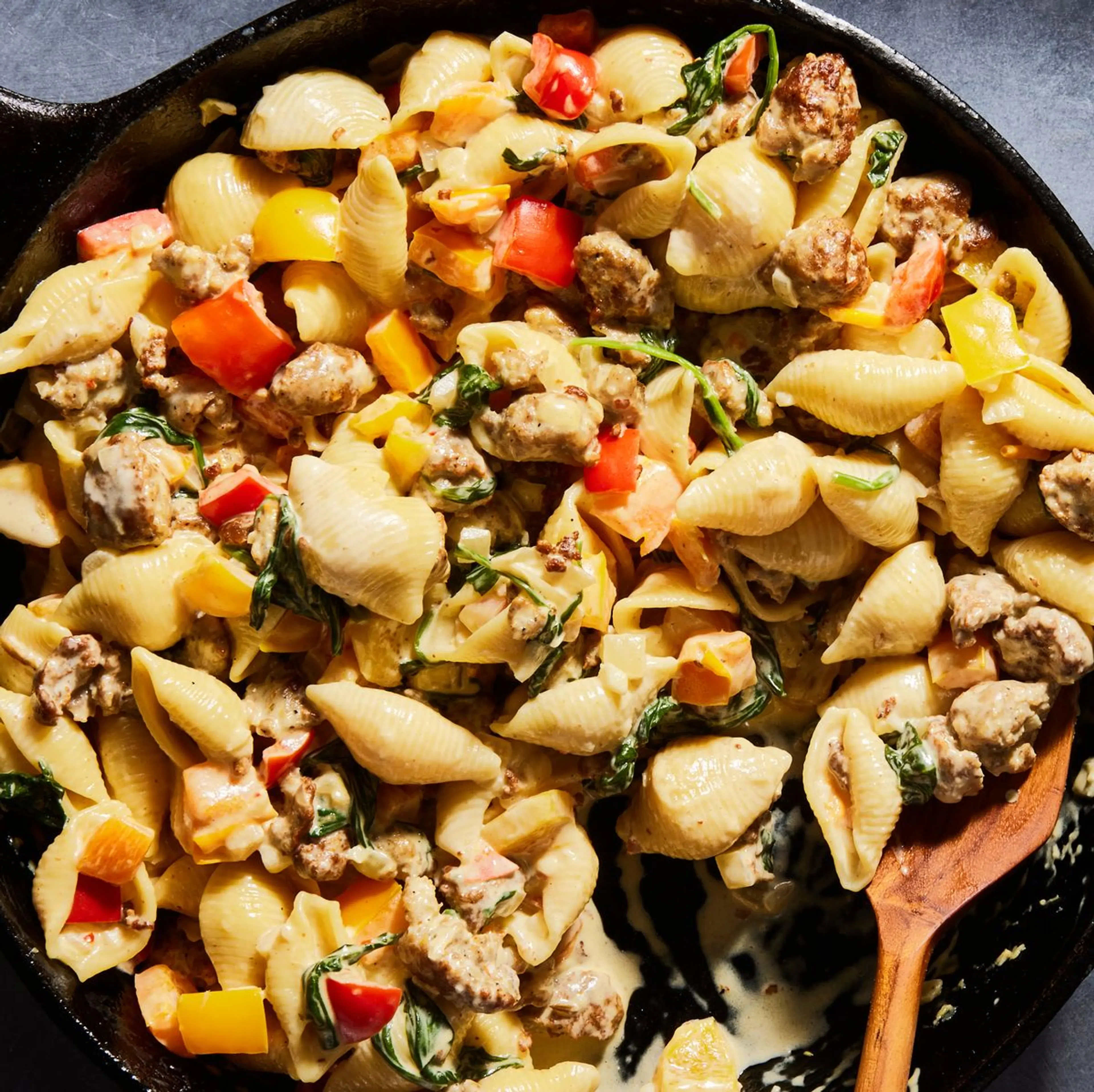 Creamy Sausage & Peppers Shells