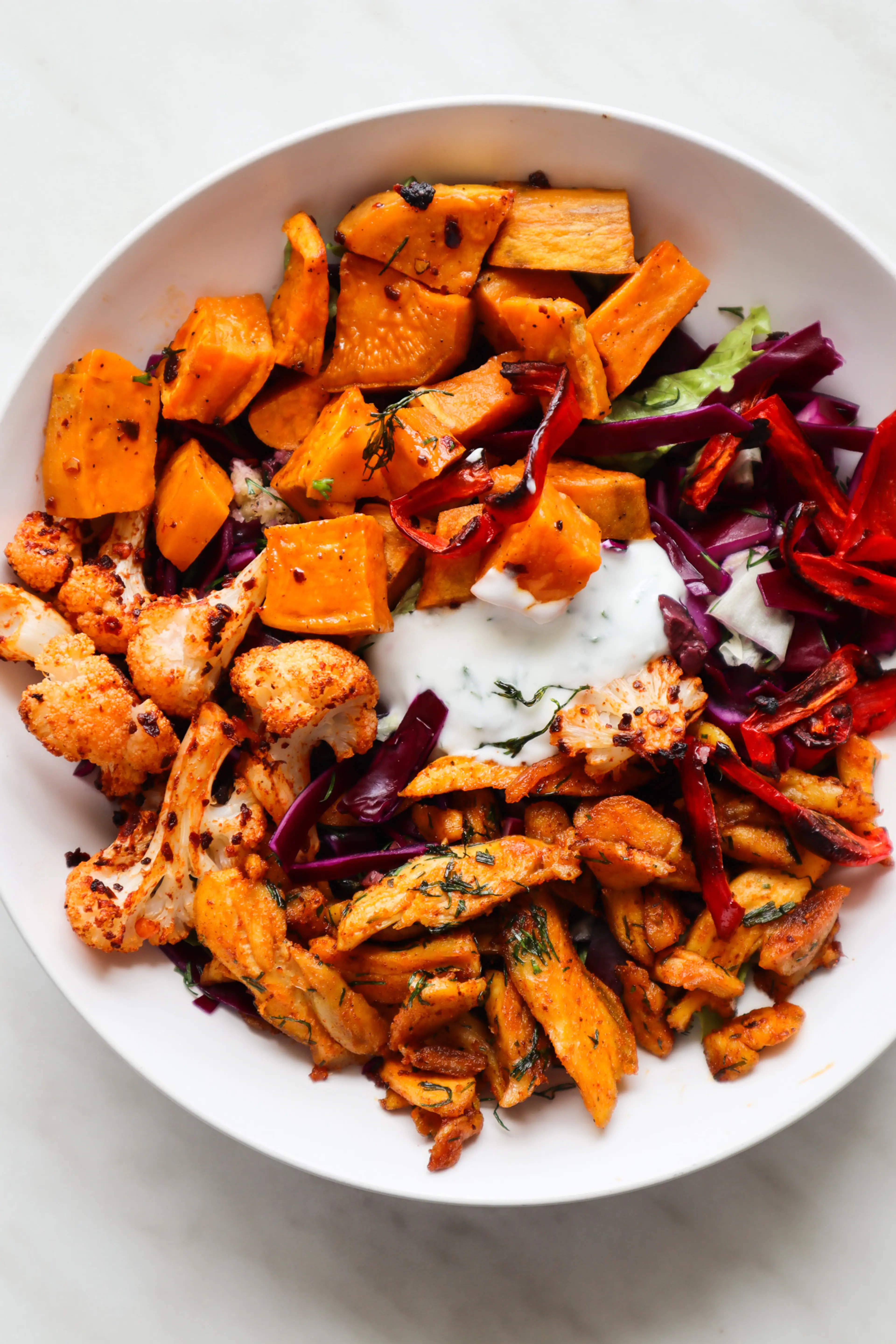 Spicy Chicken and Roasted Vegetables Bowls