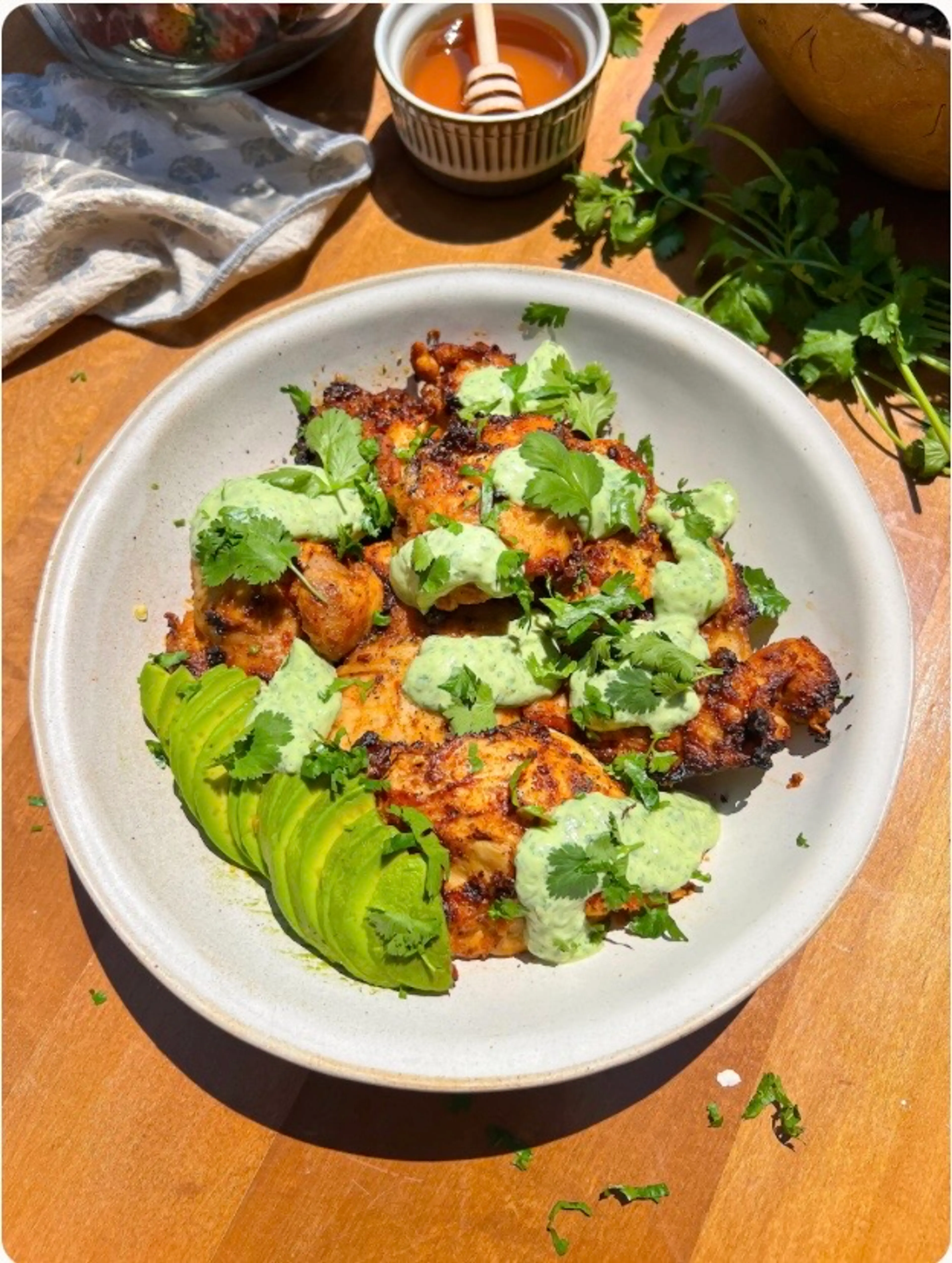 ( Air Fryer) Peruvian Chicken Thighs With Creamy Avoca