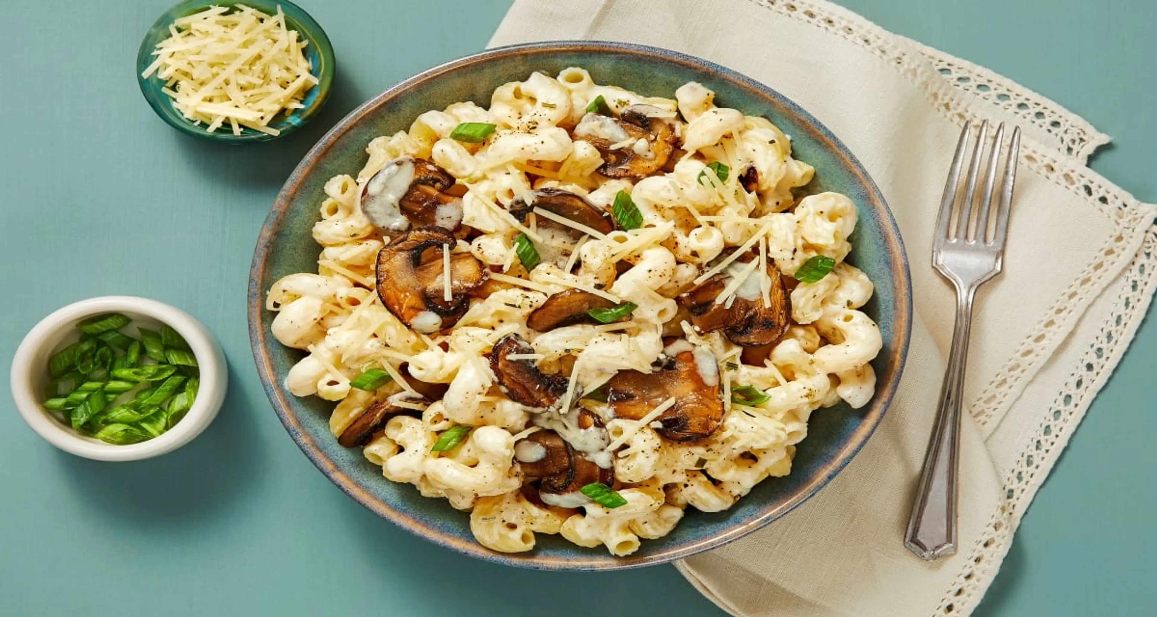 Chicken Sausage & Mushroom Cavatappi with Scallions & Parmes