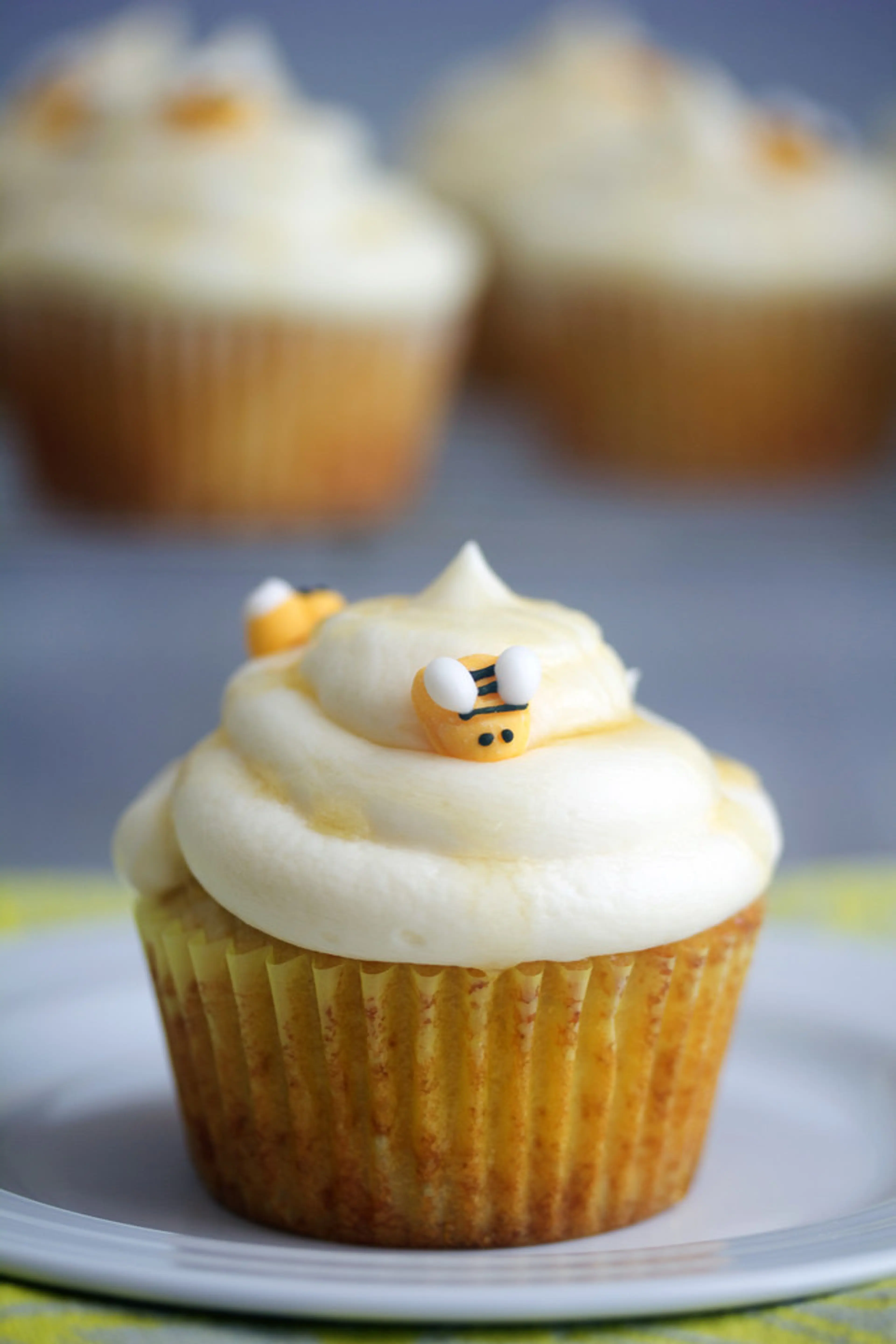 Honey Bee Cupcakes with White Chocolate Honey Ganache