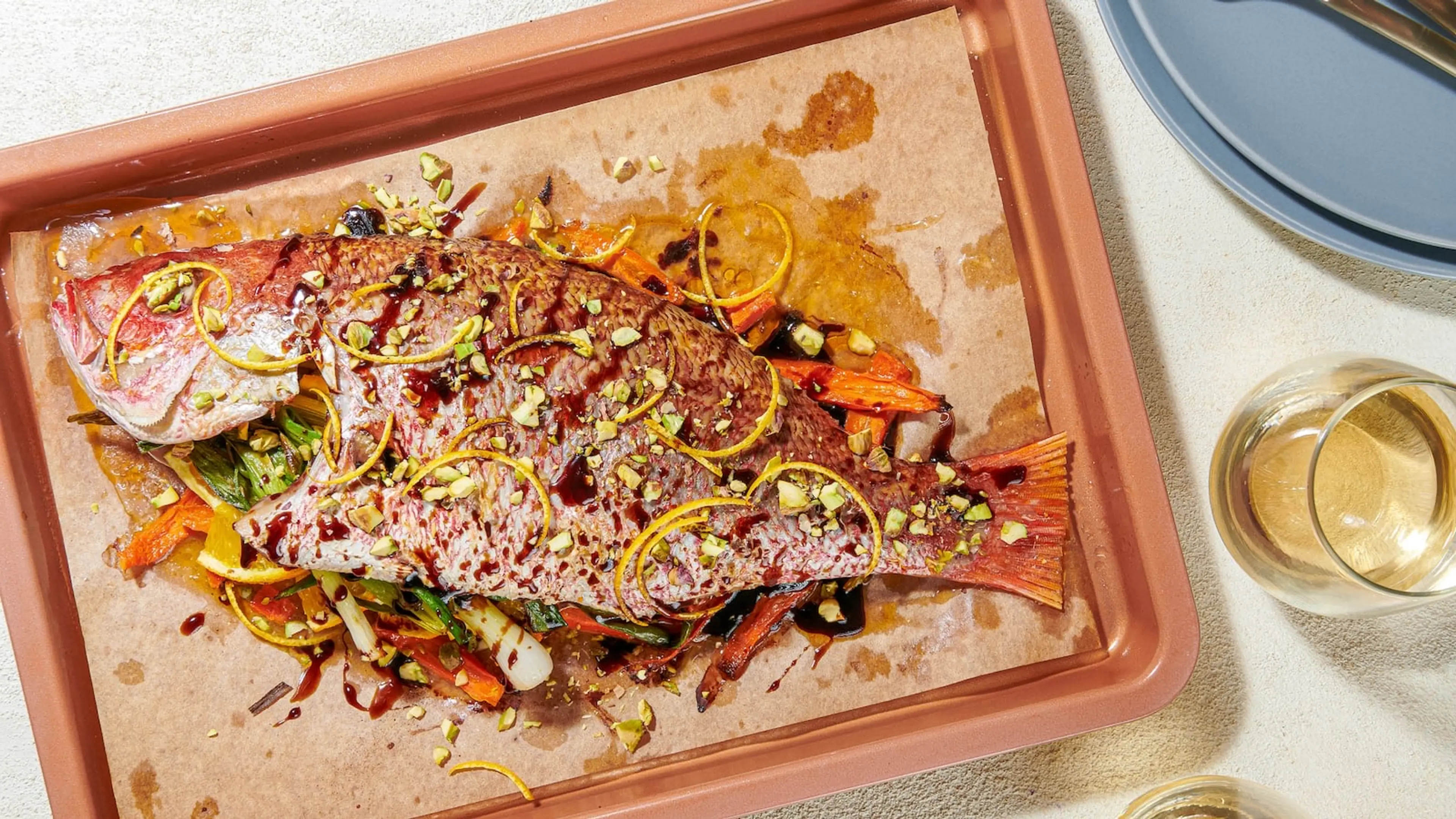 Whole Roasted Fish With Pomegranate Molasses