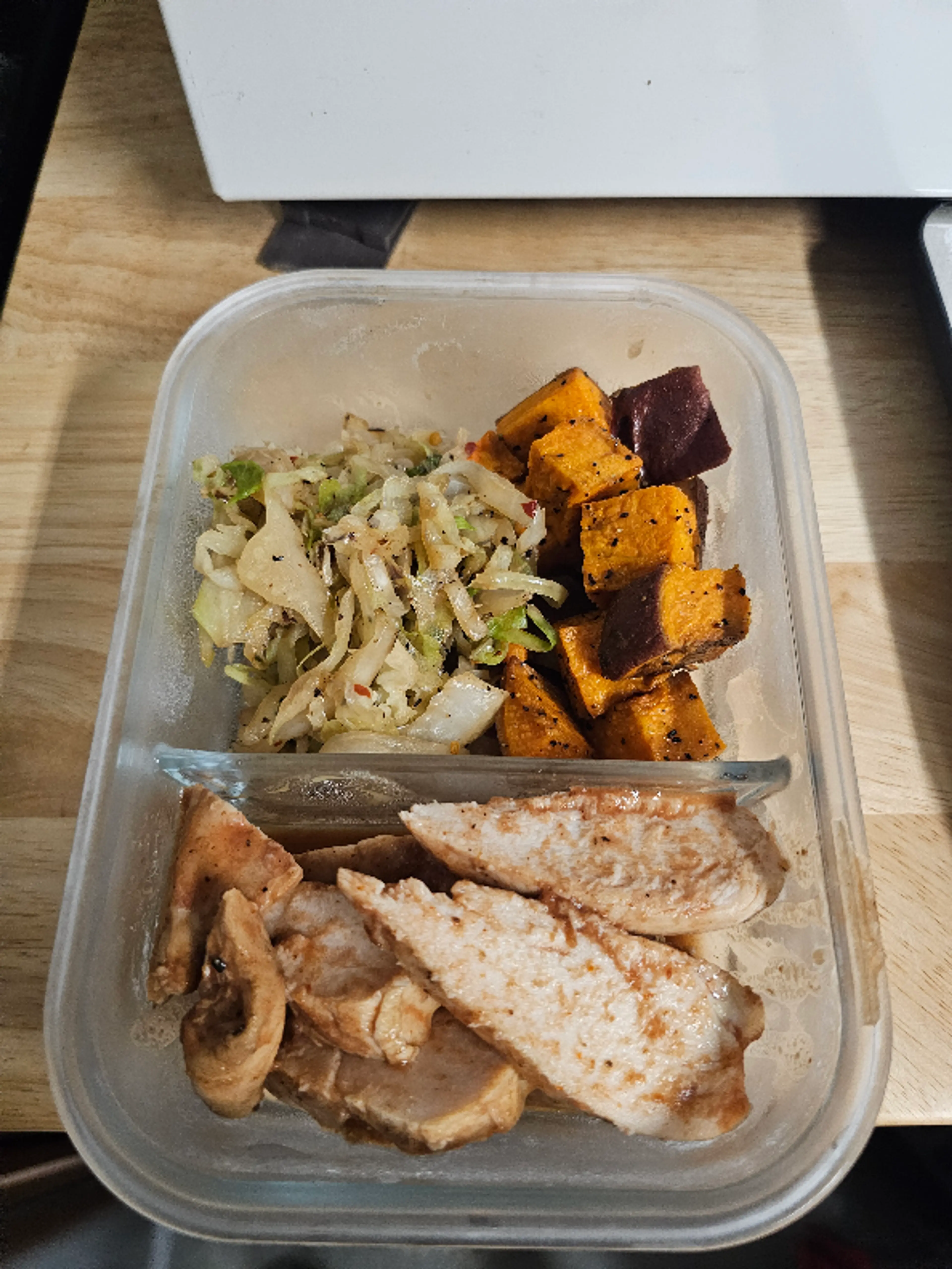 Truffle BBQ Chicken, Sweet Potatoes, Cabbage