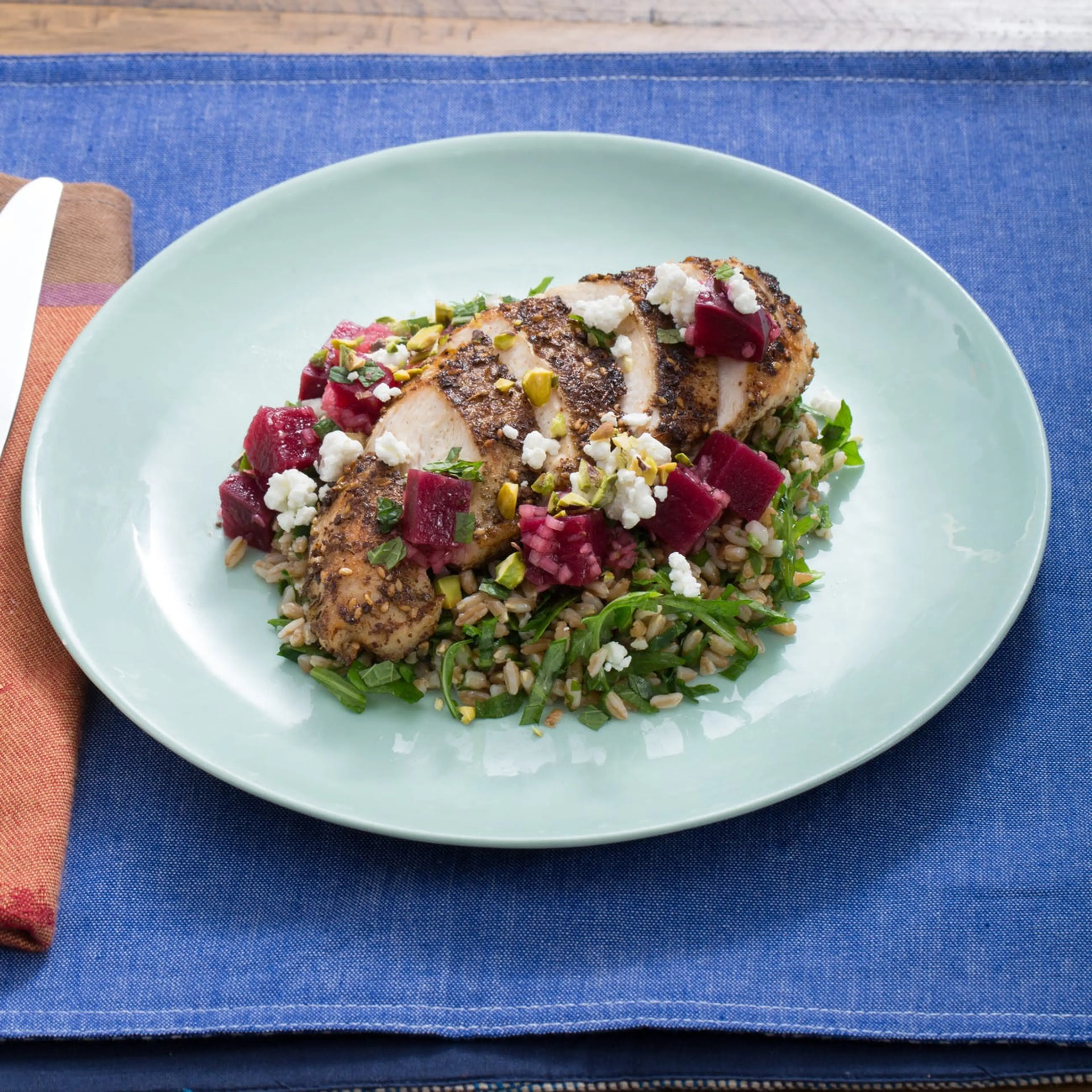 Za'atar chicken with Faro Salad