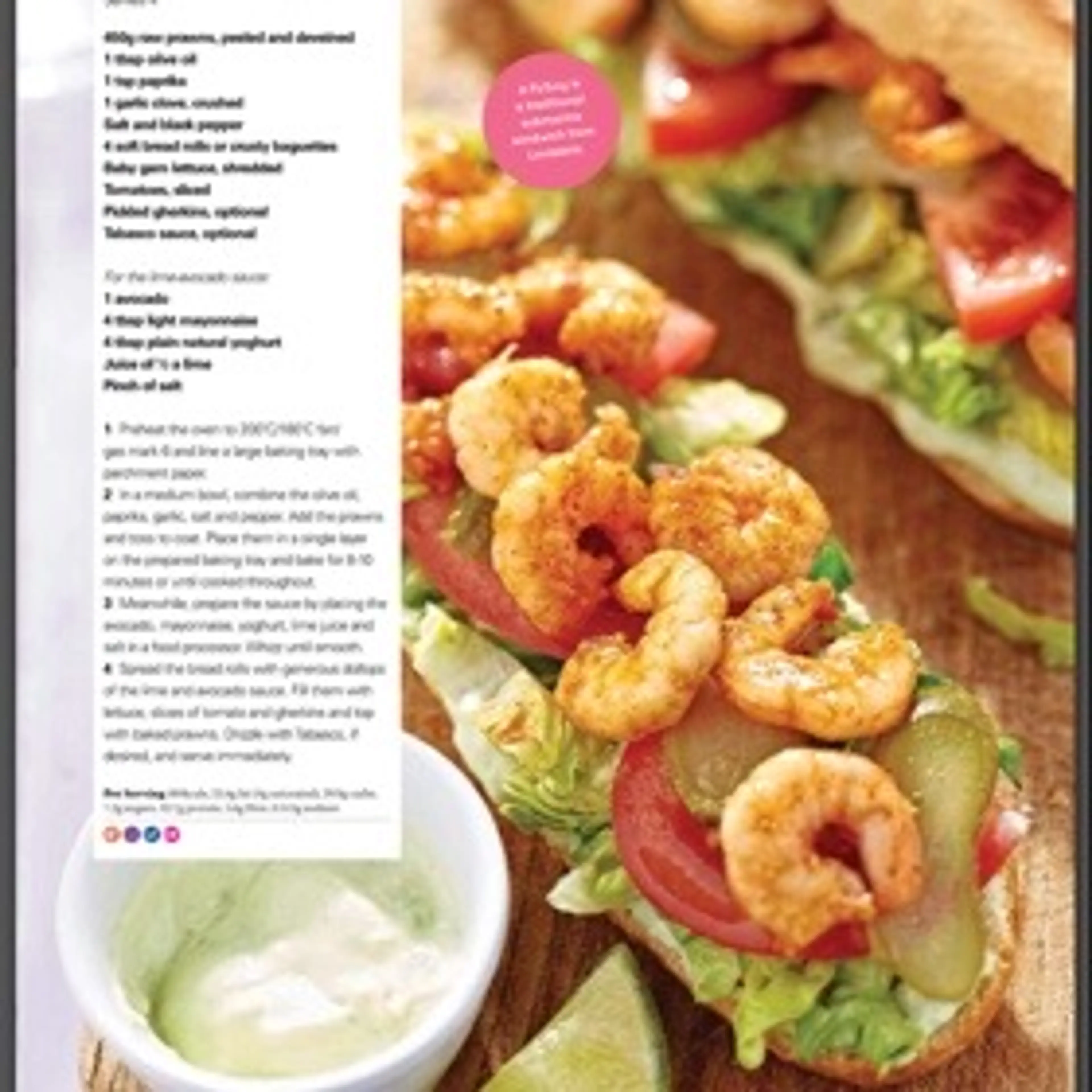 Spicy prawn "Po'boys" with lime-avocado sauce