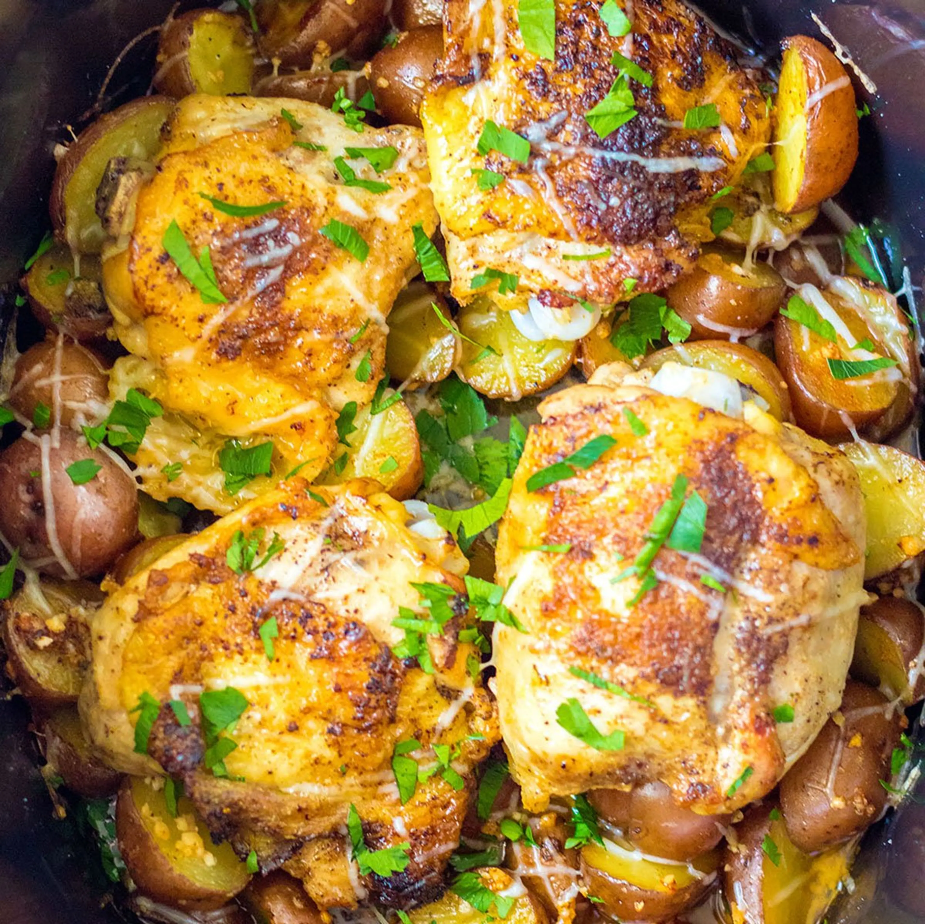 Slow Cooker Garlic Parmesan Chicken and Potatoes