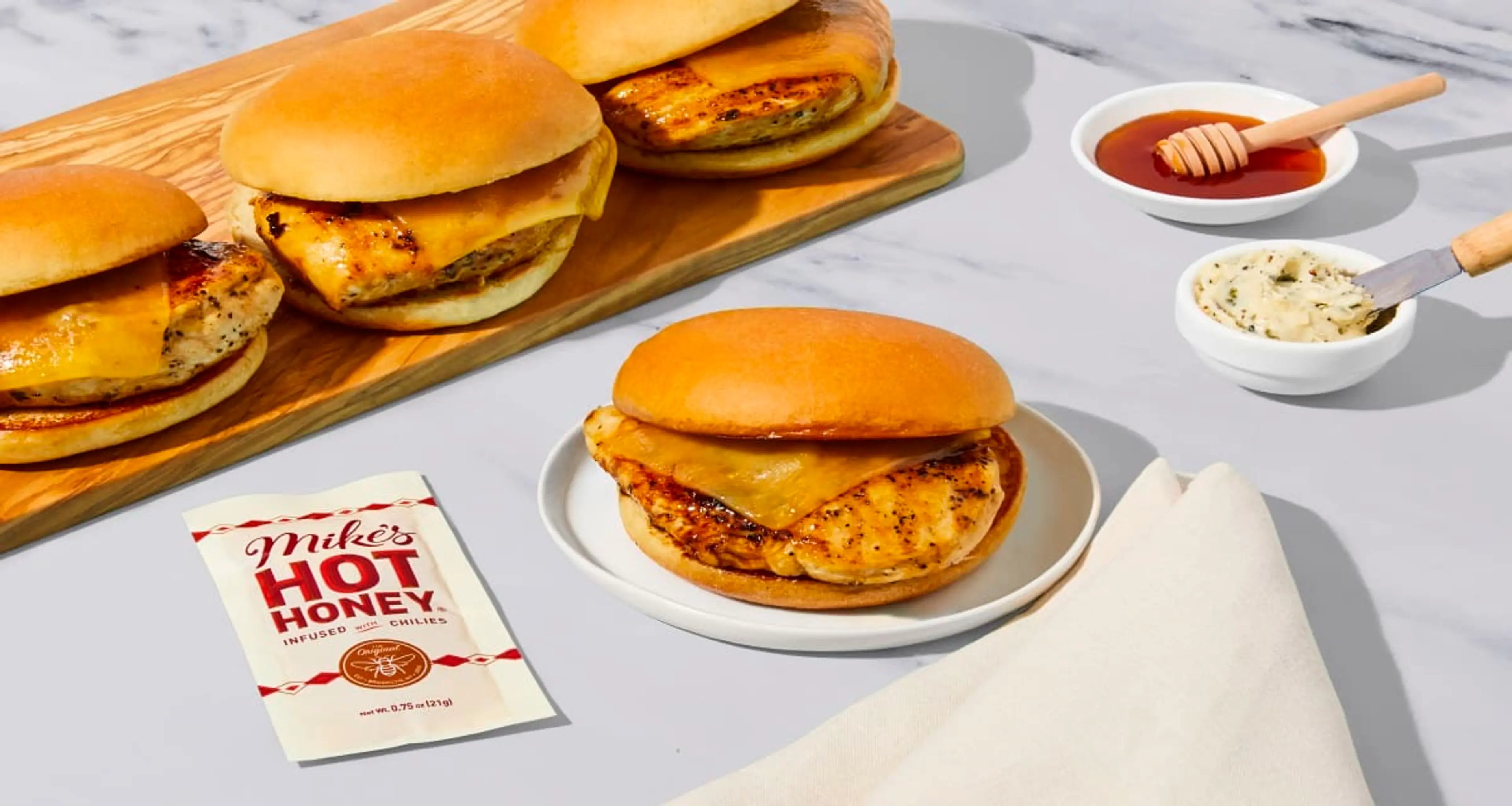 Hot Honey Garlic Chicken Sandwiches Just for the bun of it.