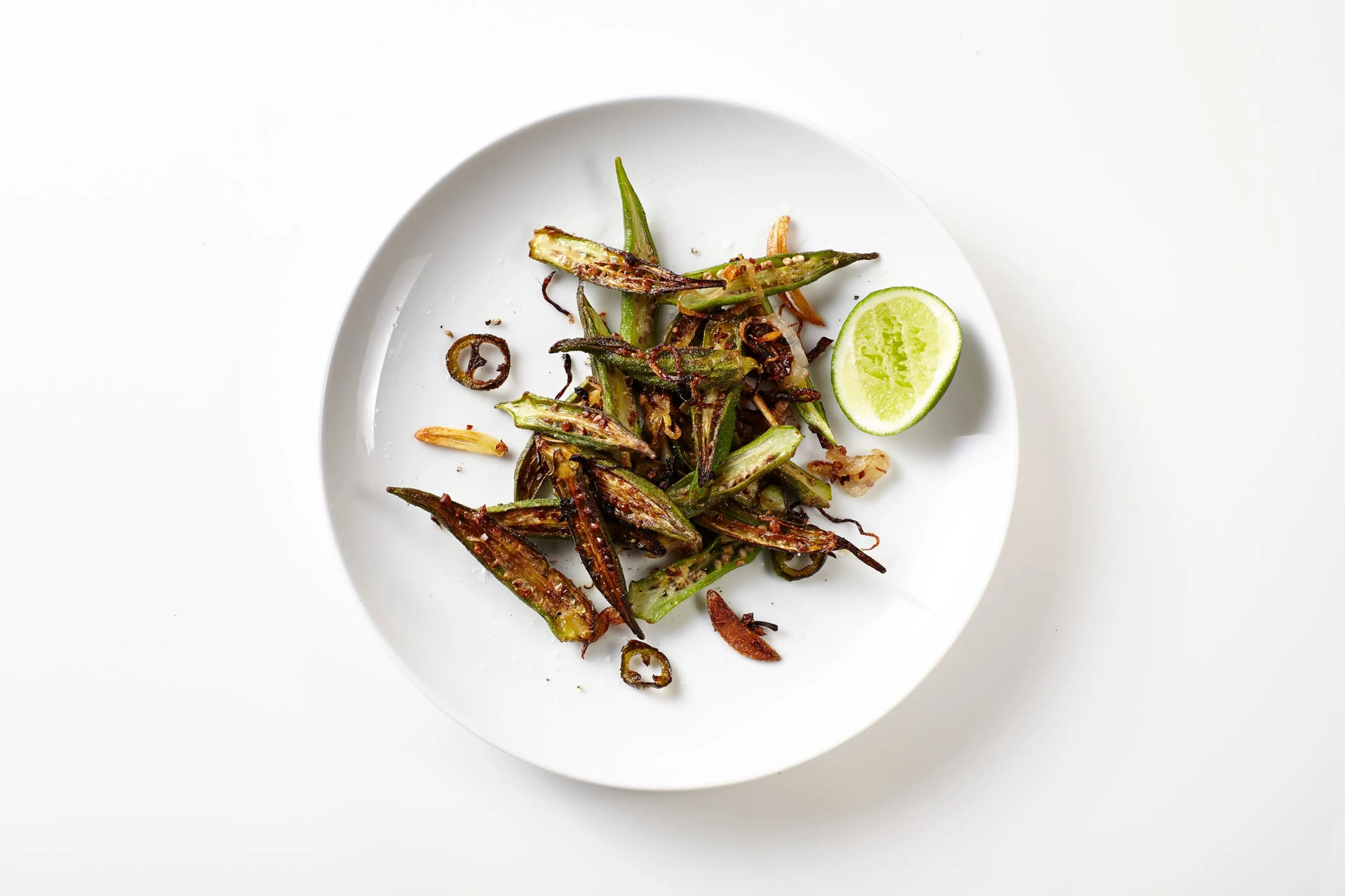 Stir-Fried Okra with Shallots, Chile, and Ginger