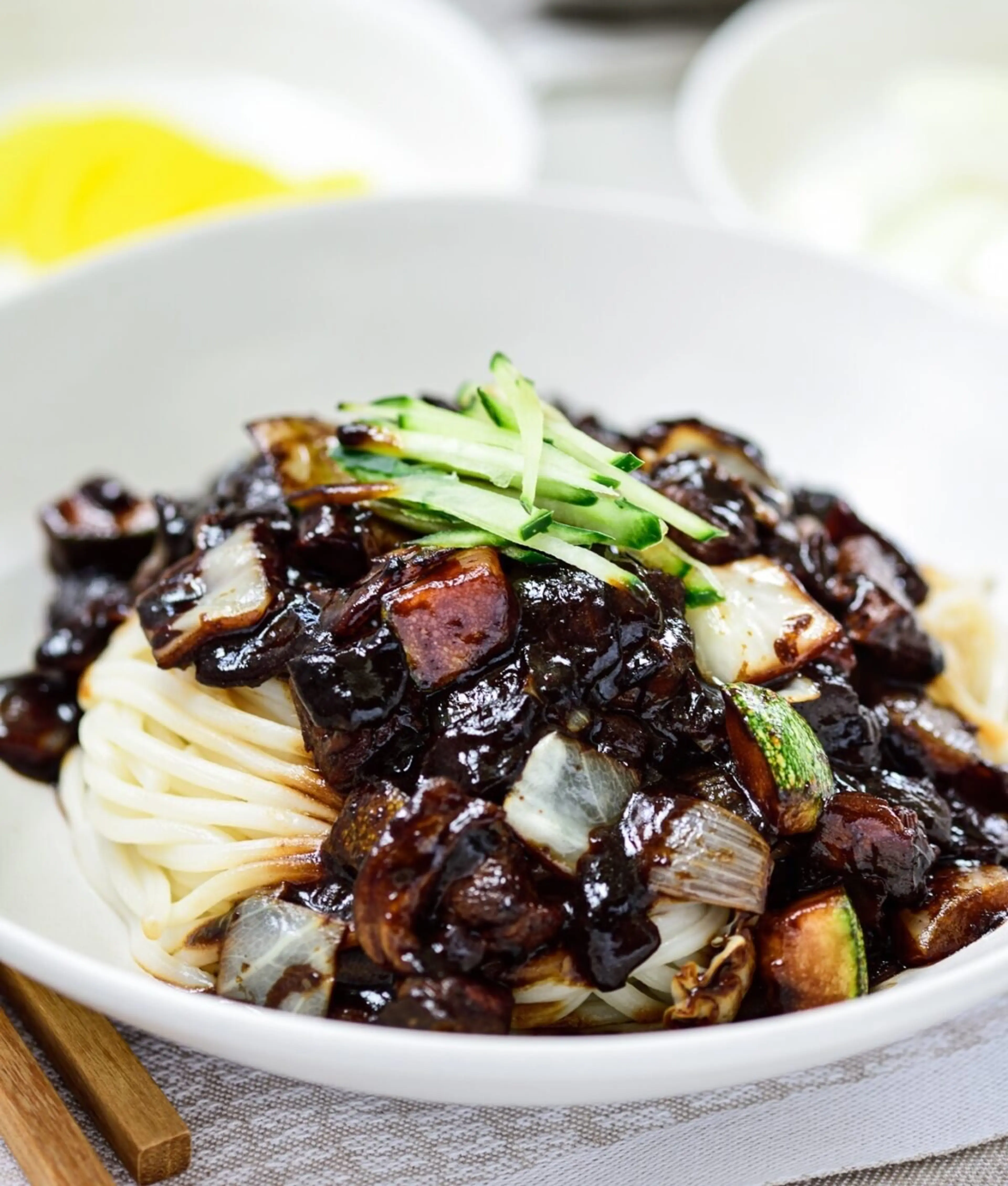 Jajangmyeon (noodles in a black bean sauce)