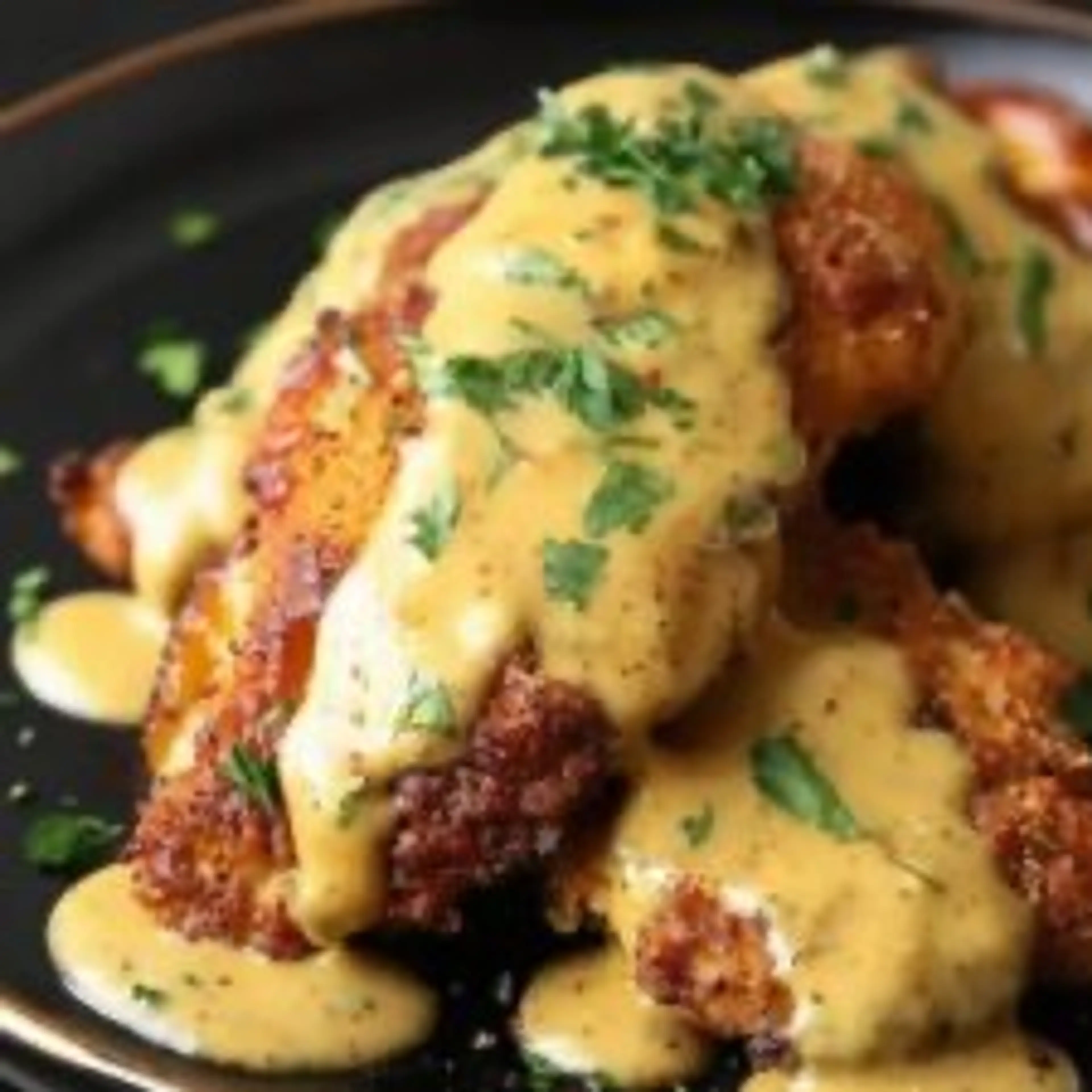 Pretzel Chicken with Mustard Cheddar Sauce