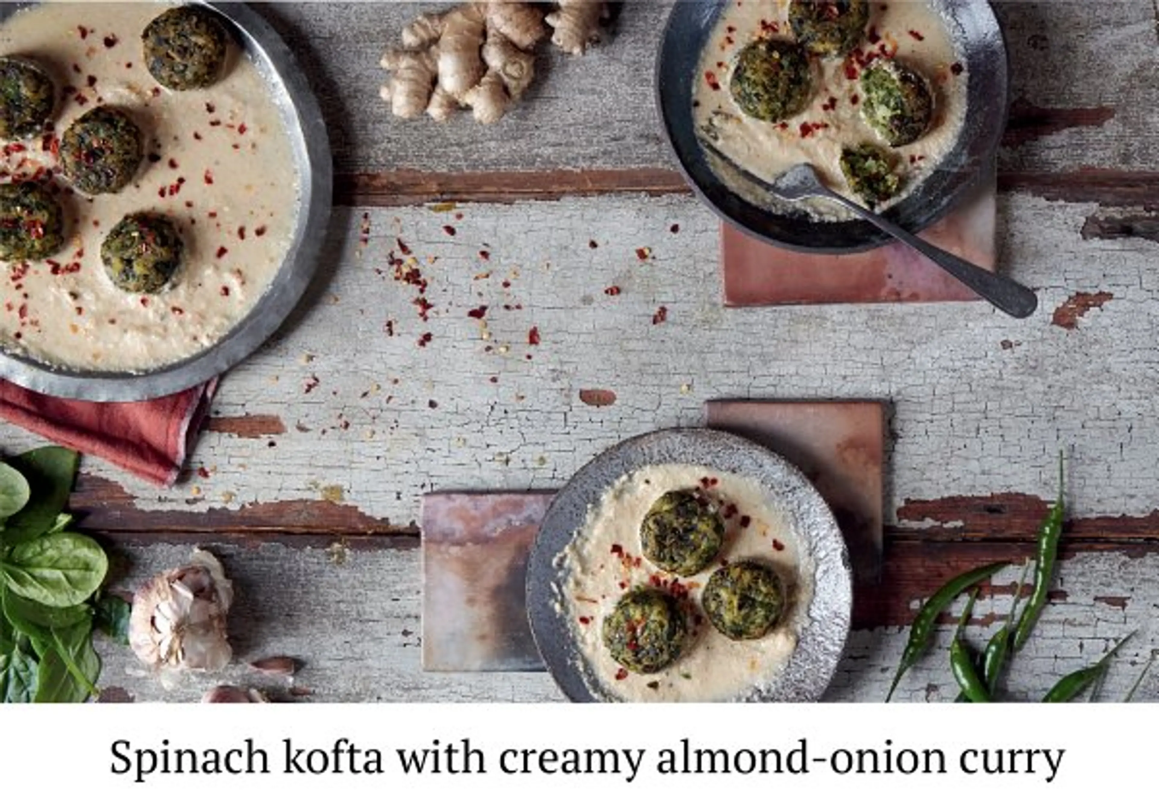 Spinach kofta with creamy almond-onion curry Palak kofta wit