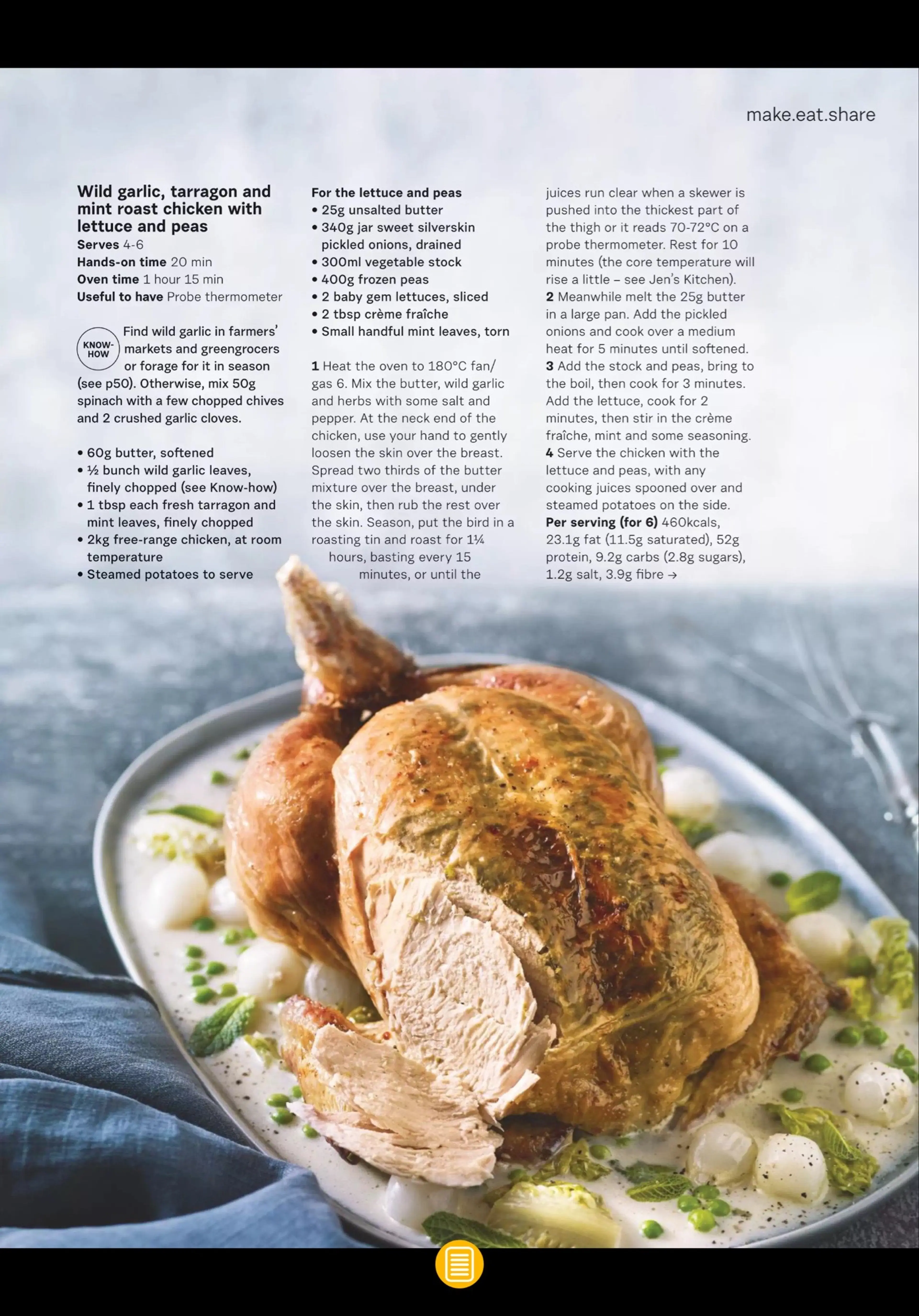 Wild garlic, tarragon and mint roast chicken with lettuce an