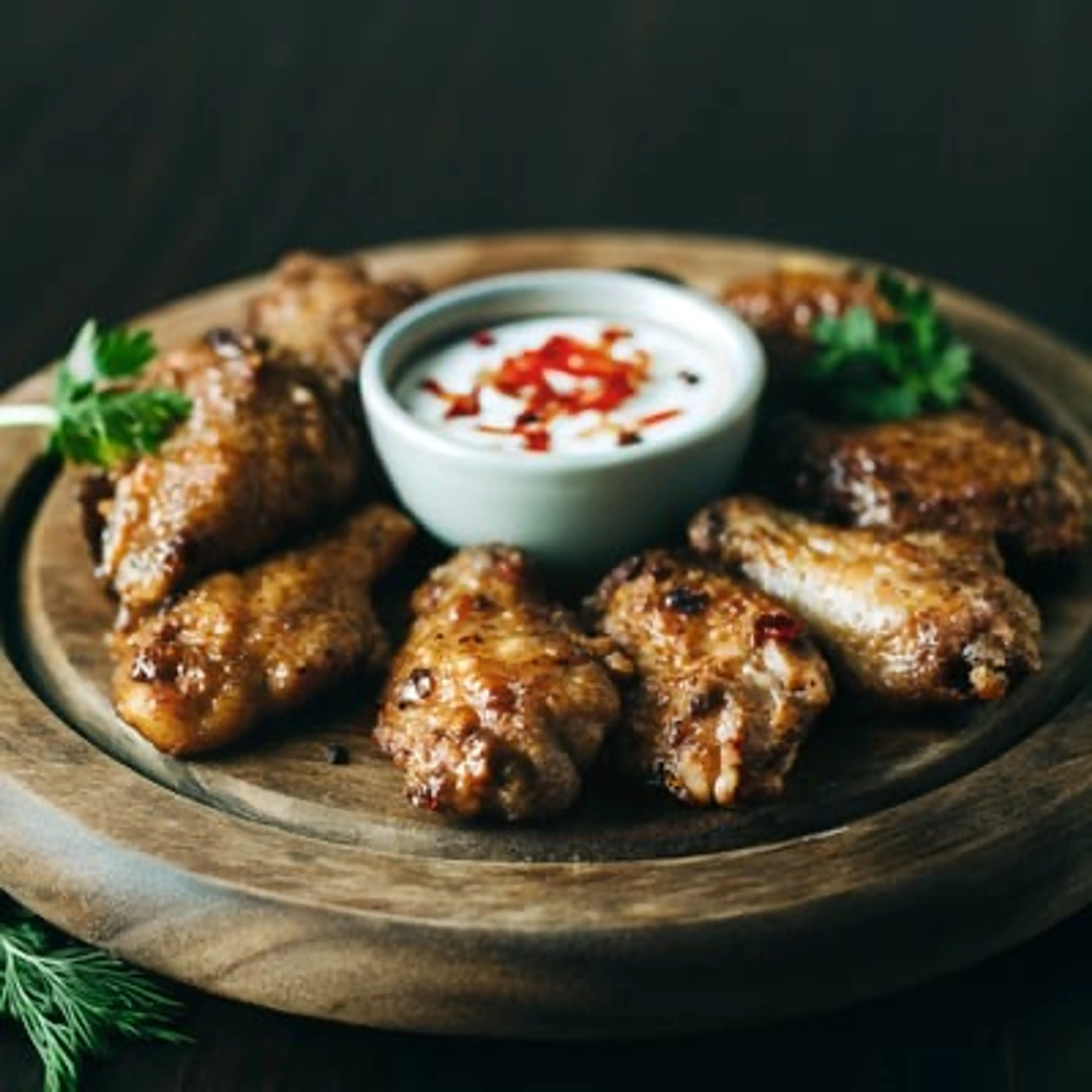 Baked Brown Sugar Chicken Wings with Roasted Red Pepper Crea