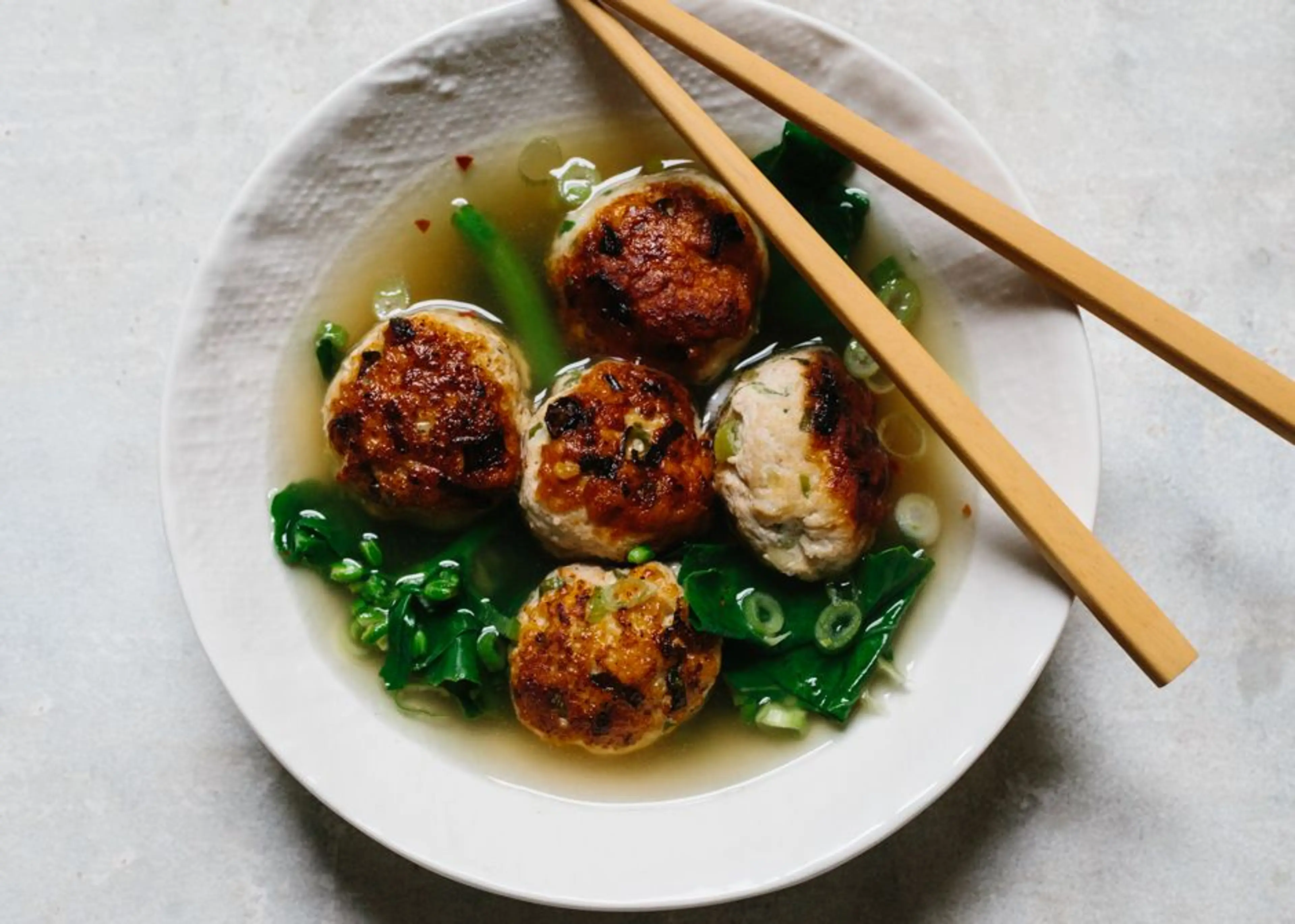 Ginger-Chicken Meatballs with Chinese Broccoli