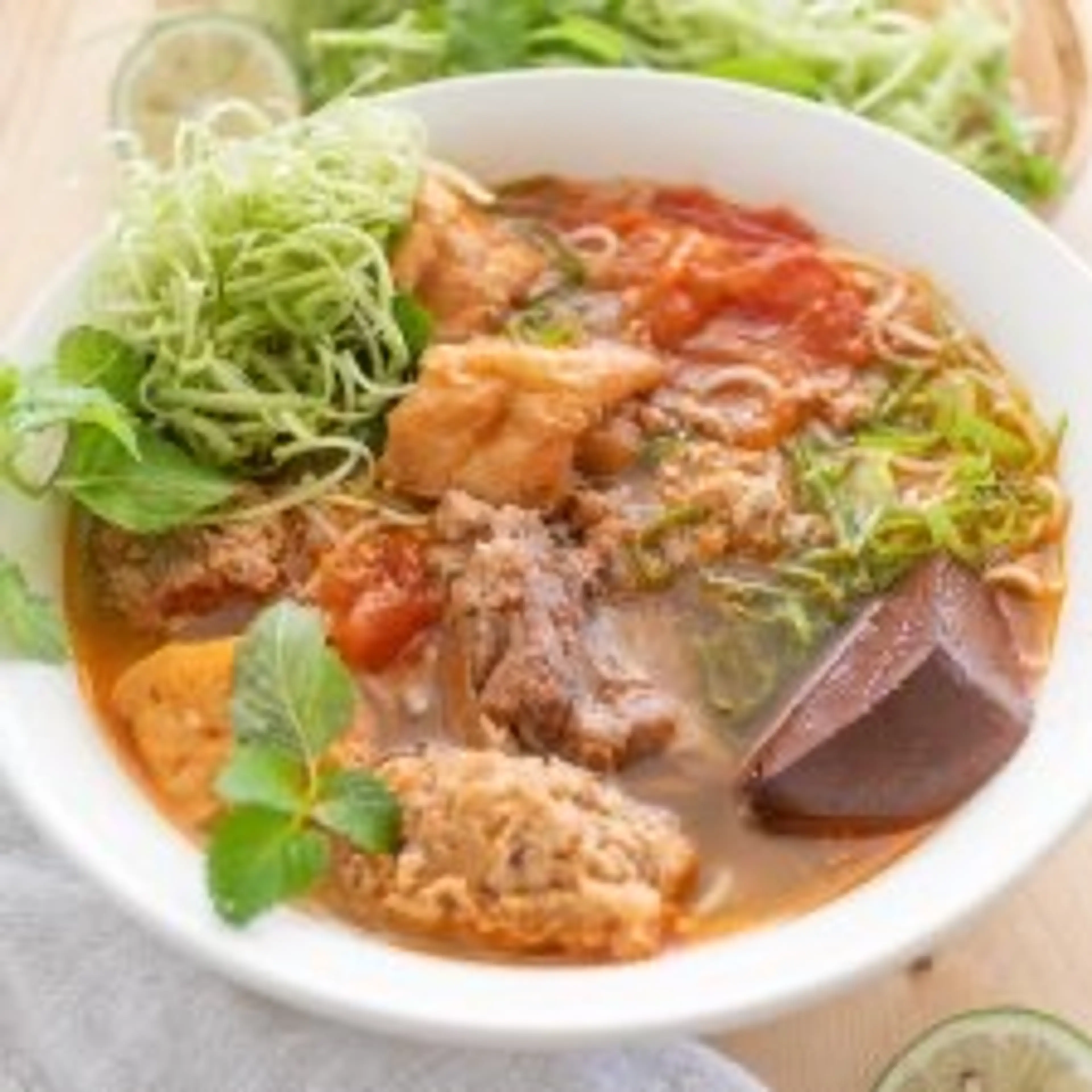 Vietnamese Crab and Tomato Noodle Soup with Pork (Bun Rieu)