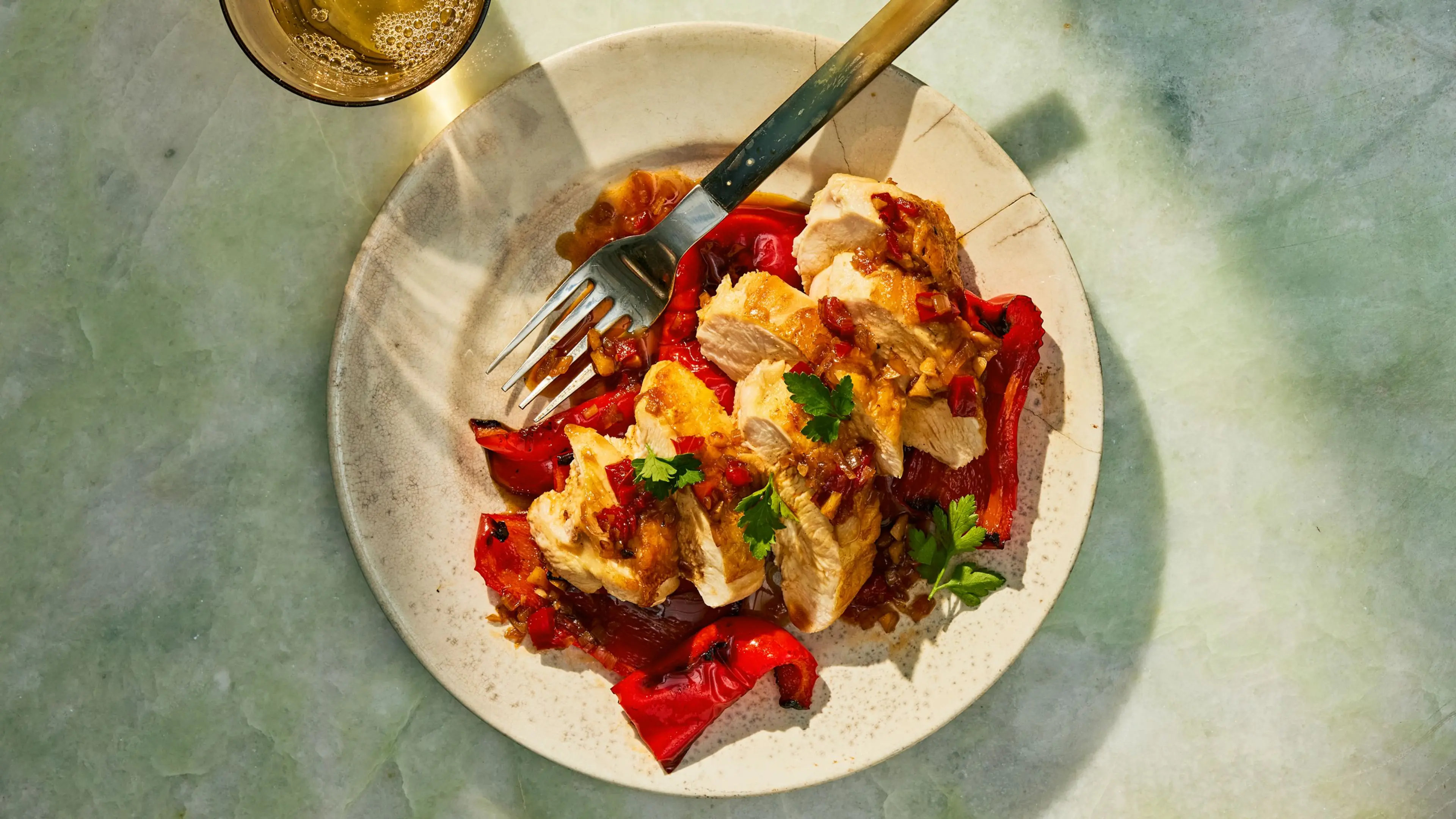 Chicken With Schmaltzy Red Pepper Vinaigrette