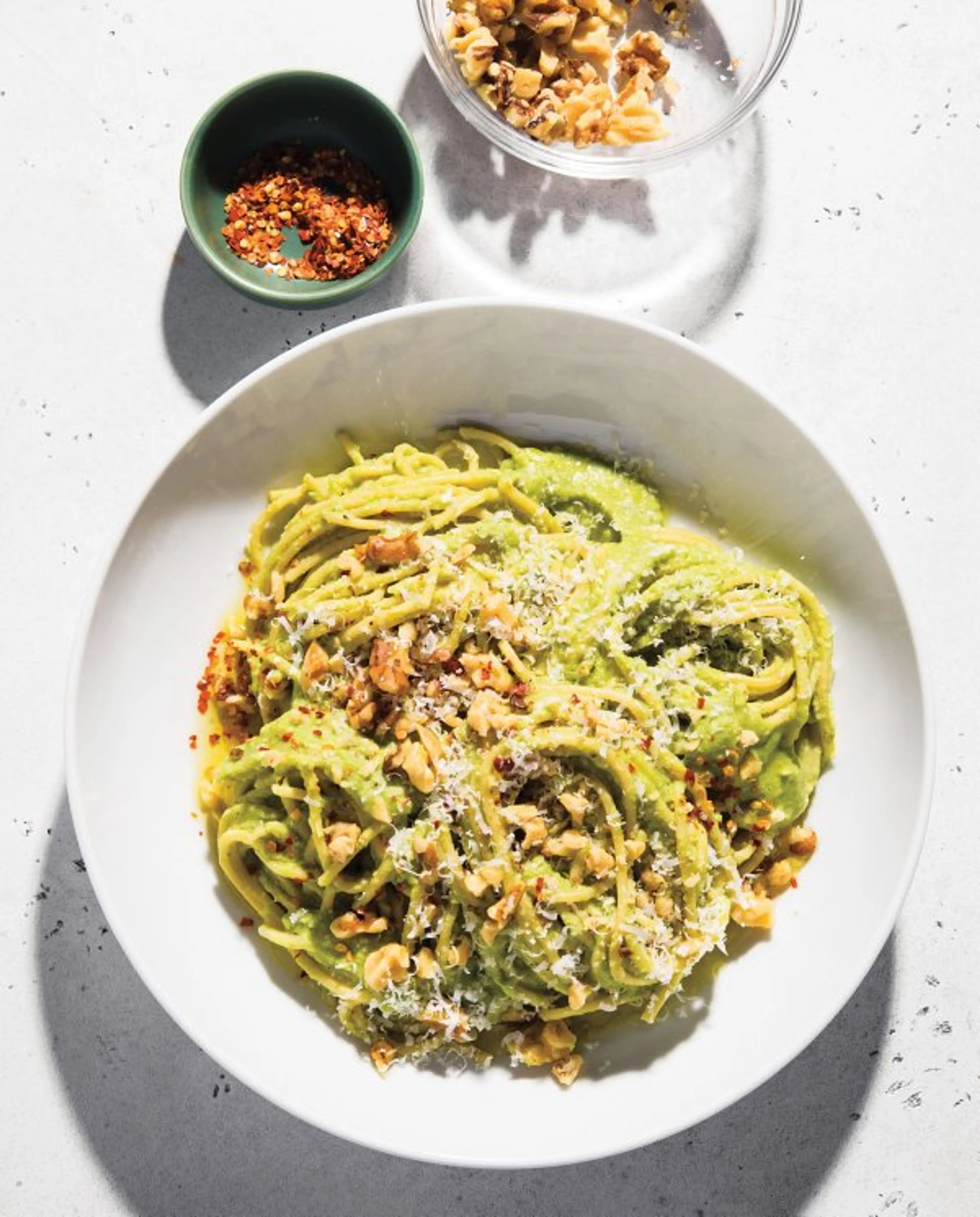 Spaghetti with Broccoli-Miso Sauce and Toasted Walnuts