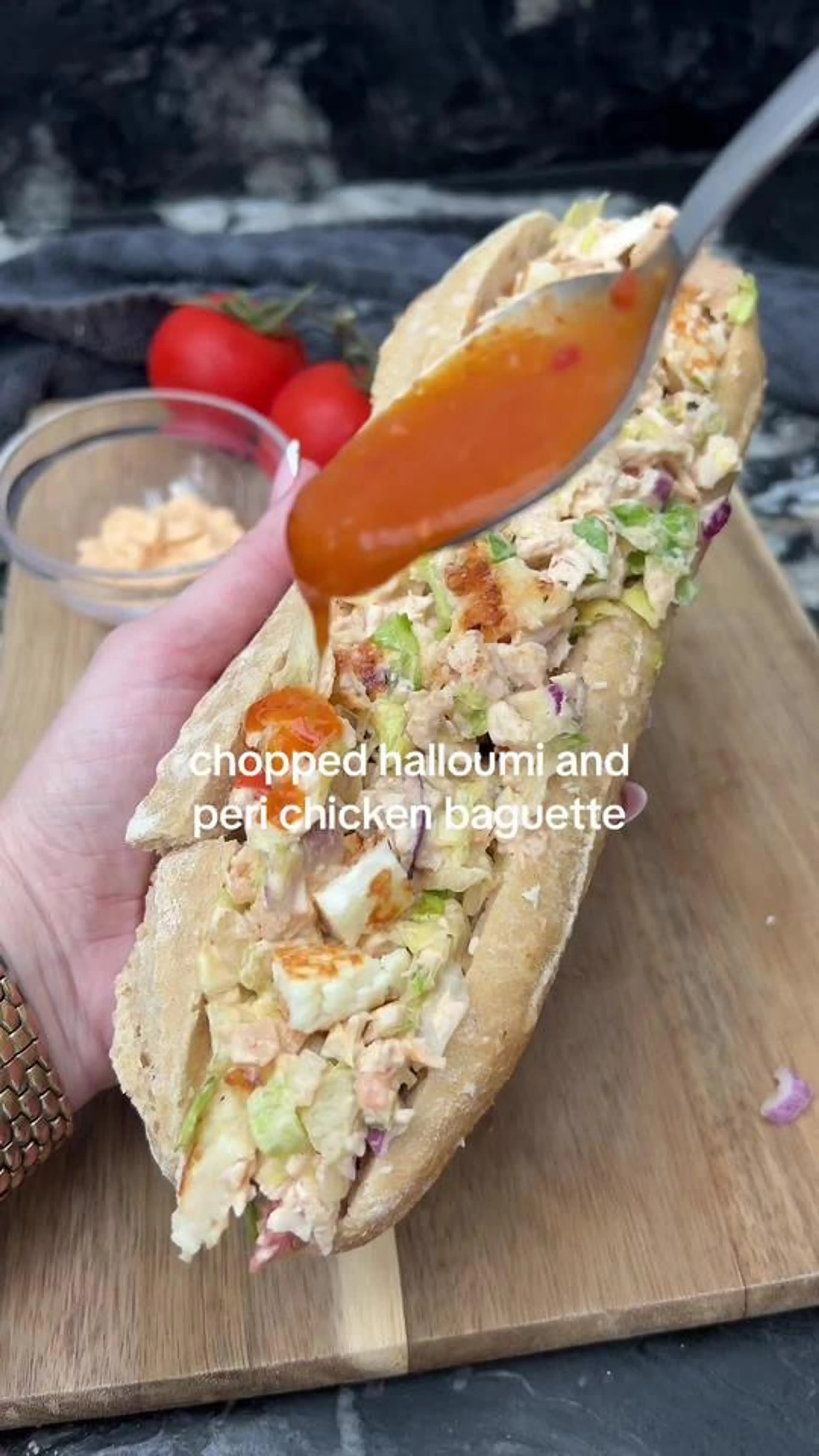 Chopped Halloumi & Peri Chicken Baguette