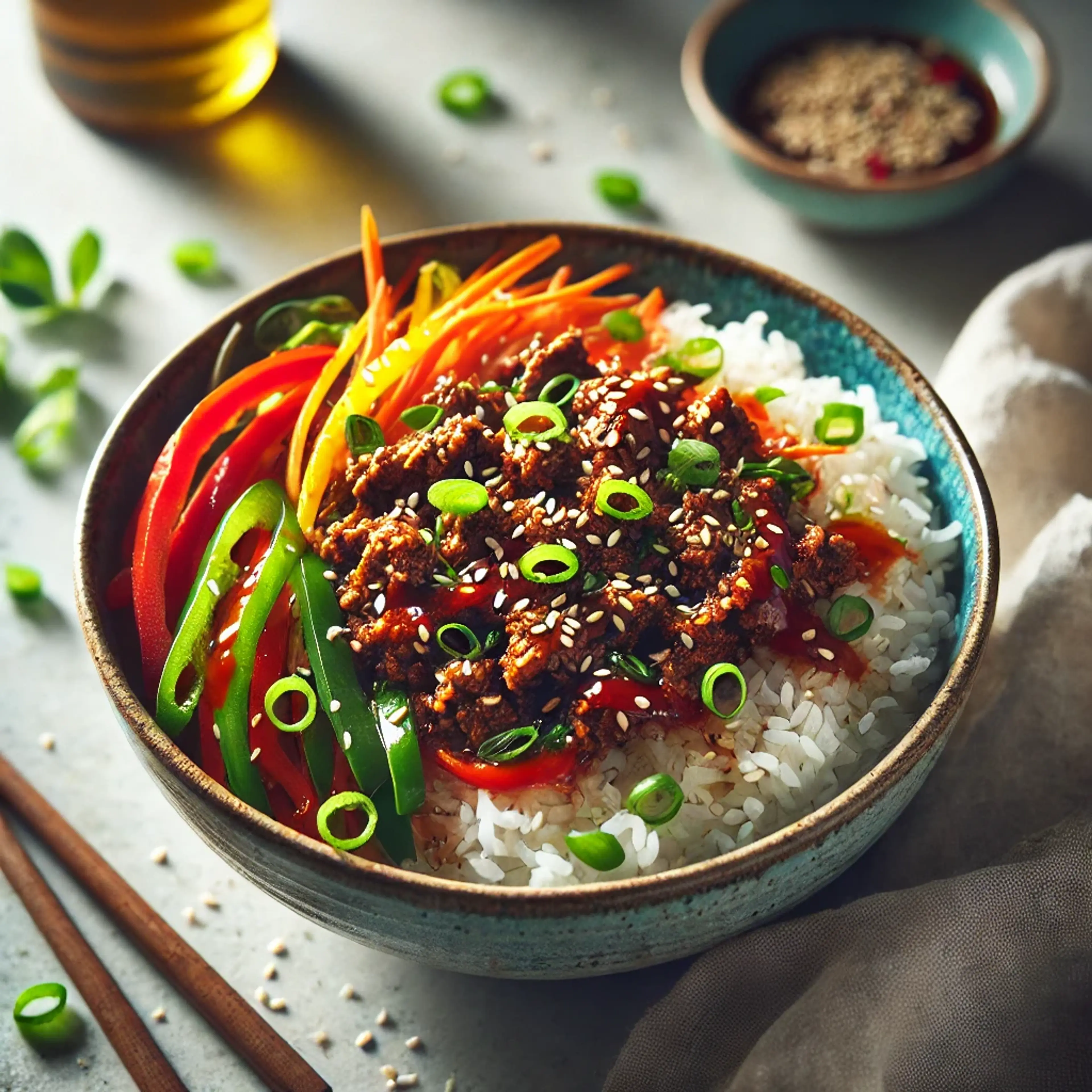 Asian-Style Ground Beef Rice Bowls