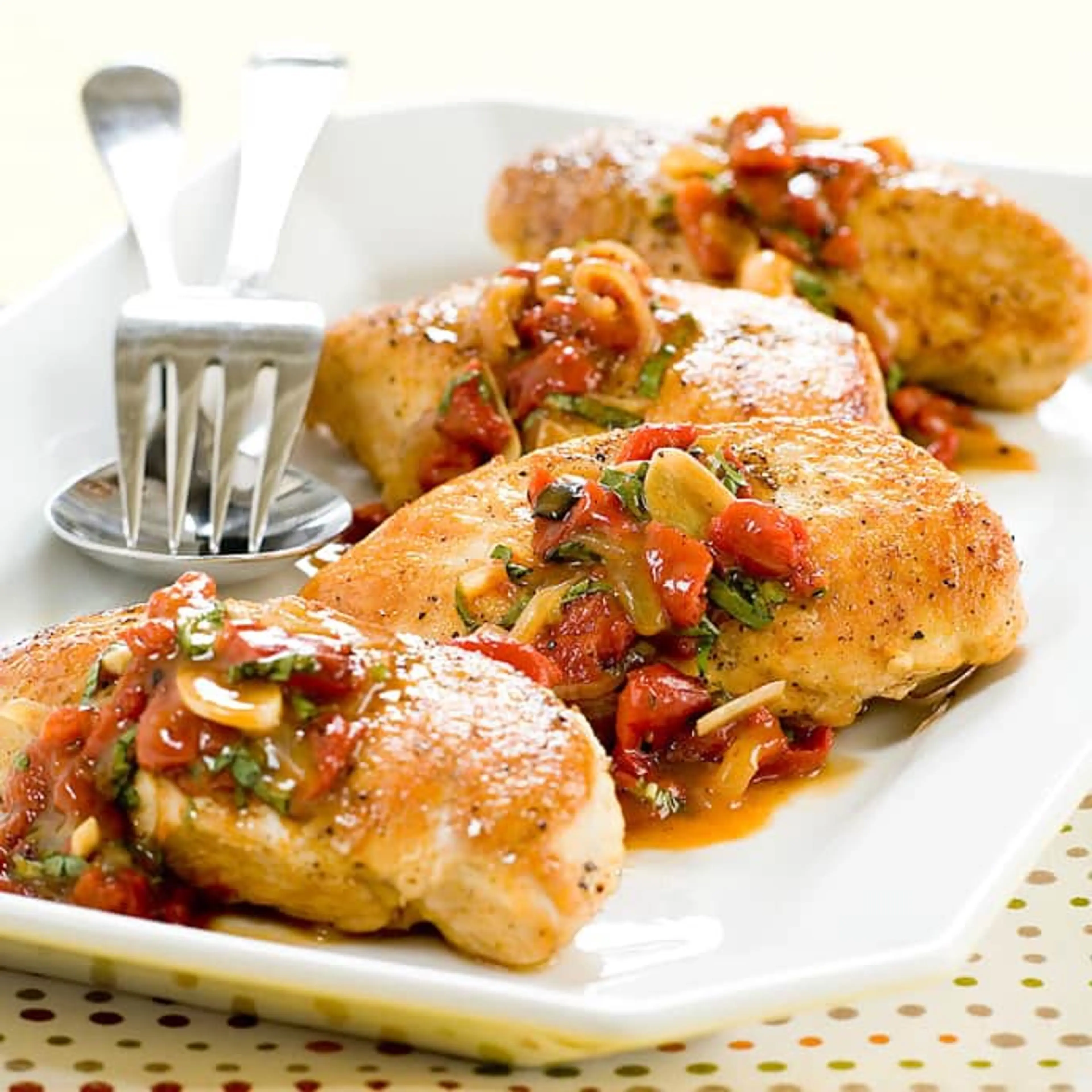 Garlic Chicken With Sweet Roasted Pepper Sauce (ATK)