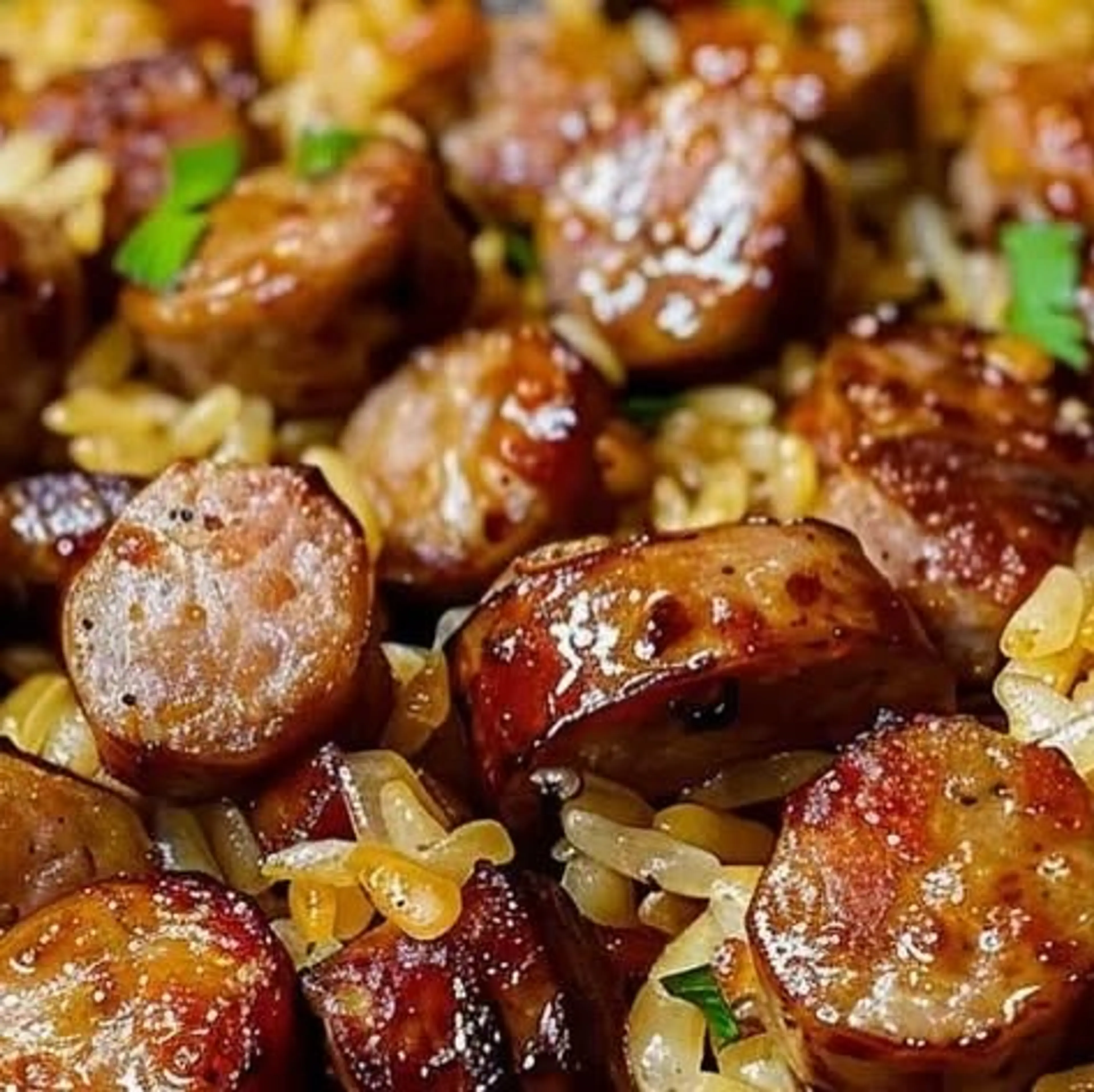 One Pan Sweet and Tangy Barbecue Sausage Rice Recipe