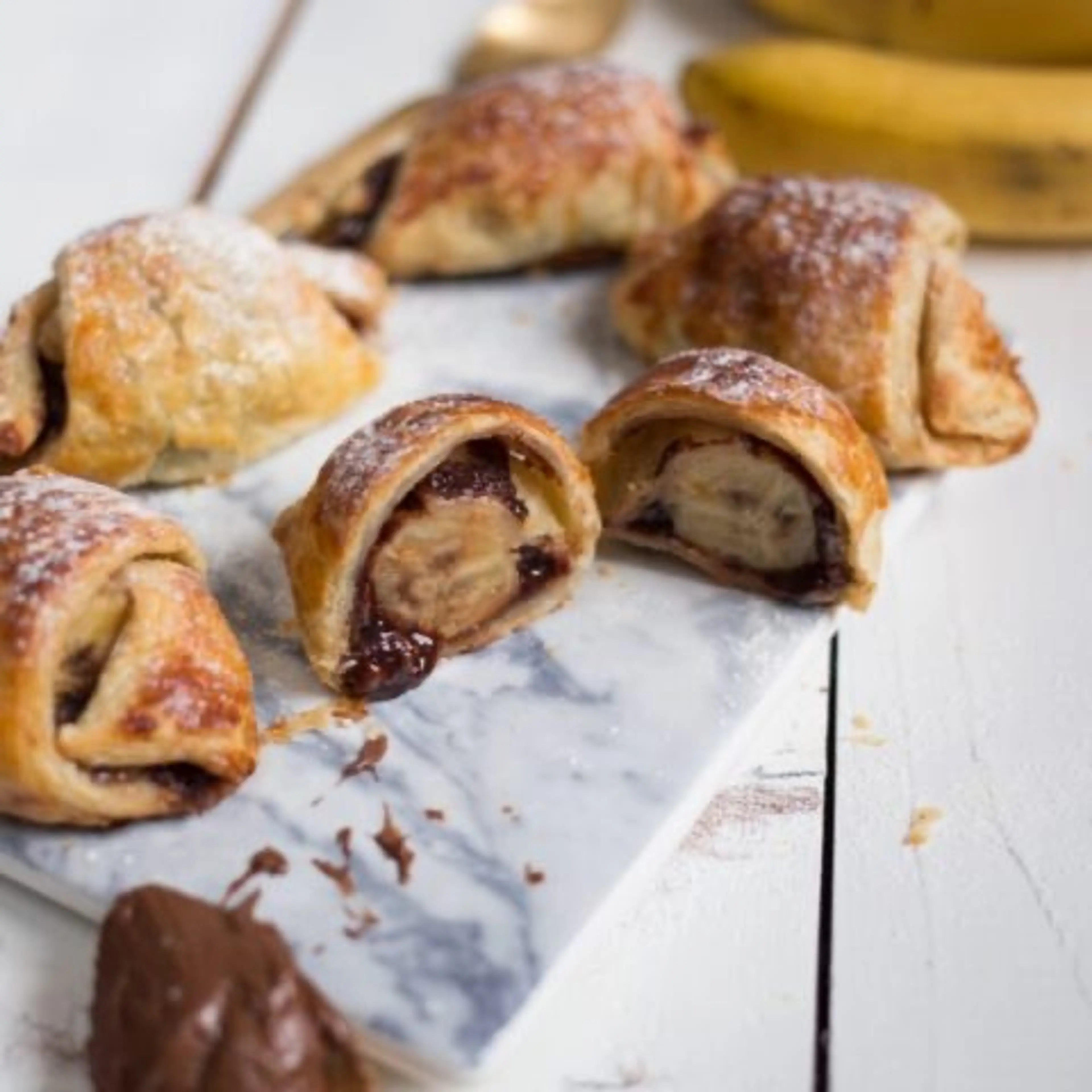 Banana and Nutella Stuffed Puff Pastry Rolls